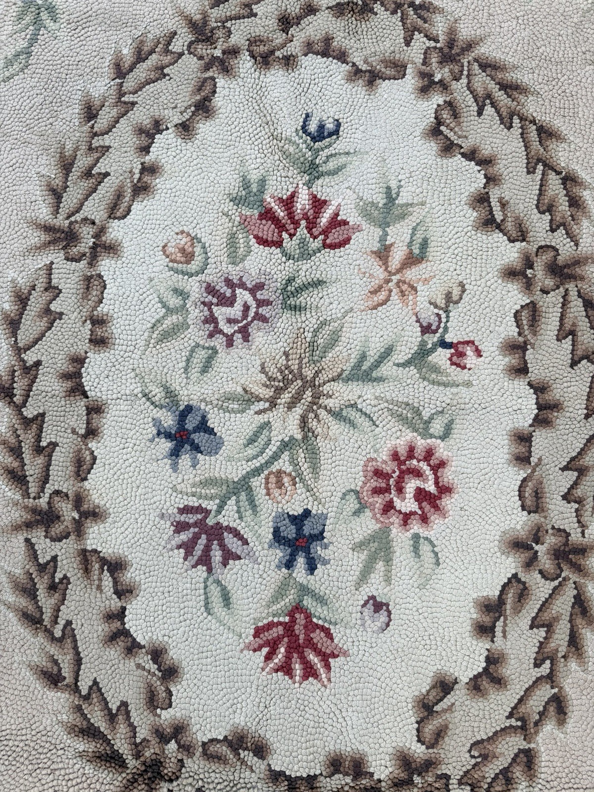Vintage Hand Hooked Pink, Tan, Multicolor Floral Wool Area Rug, 44”x66”