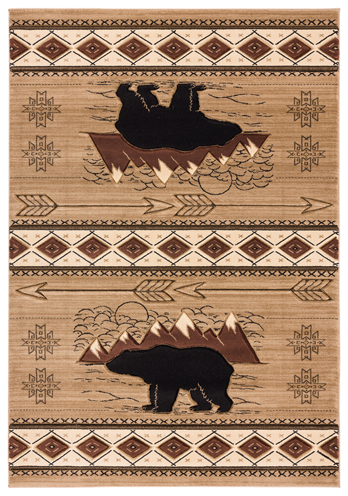 Beige Bears Mountains Diamonds Striped Door Mat 2055 41826 – Aprx 1′ 10″ x 2′ 8″
