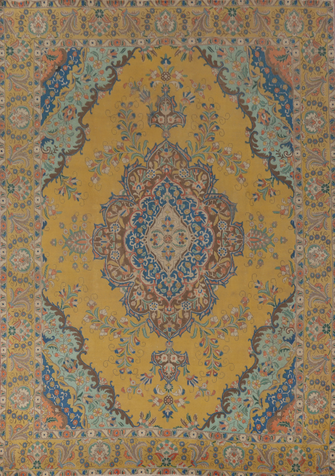 Overdyed Traditional Floral Living Room Area Rug Hand-made Wool Gold Carpet 9×12