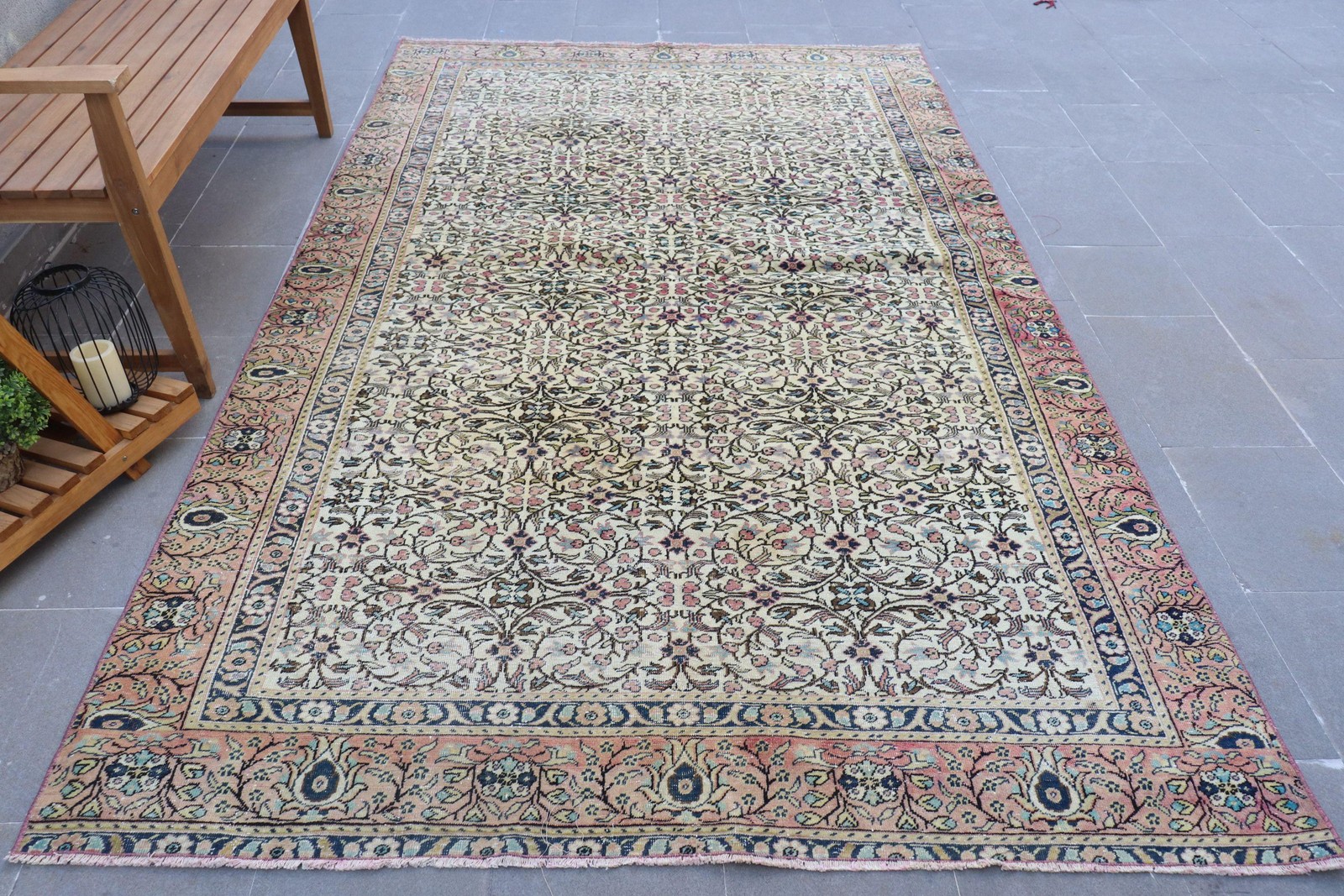 5,7×9,5 ft Turkish Large Rug, Blue Pink Vintage Ombré Wool Rug