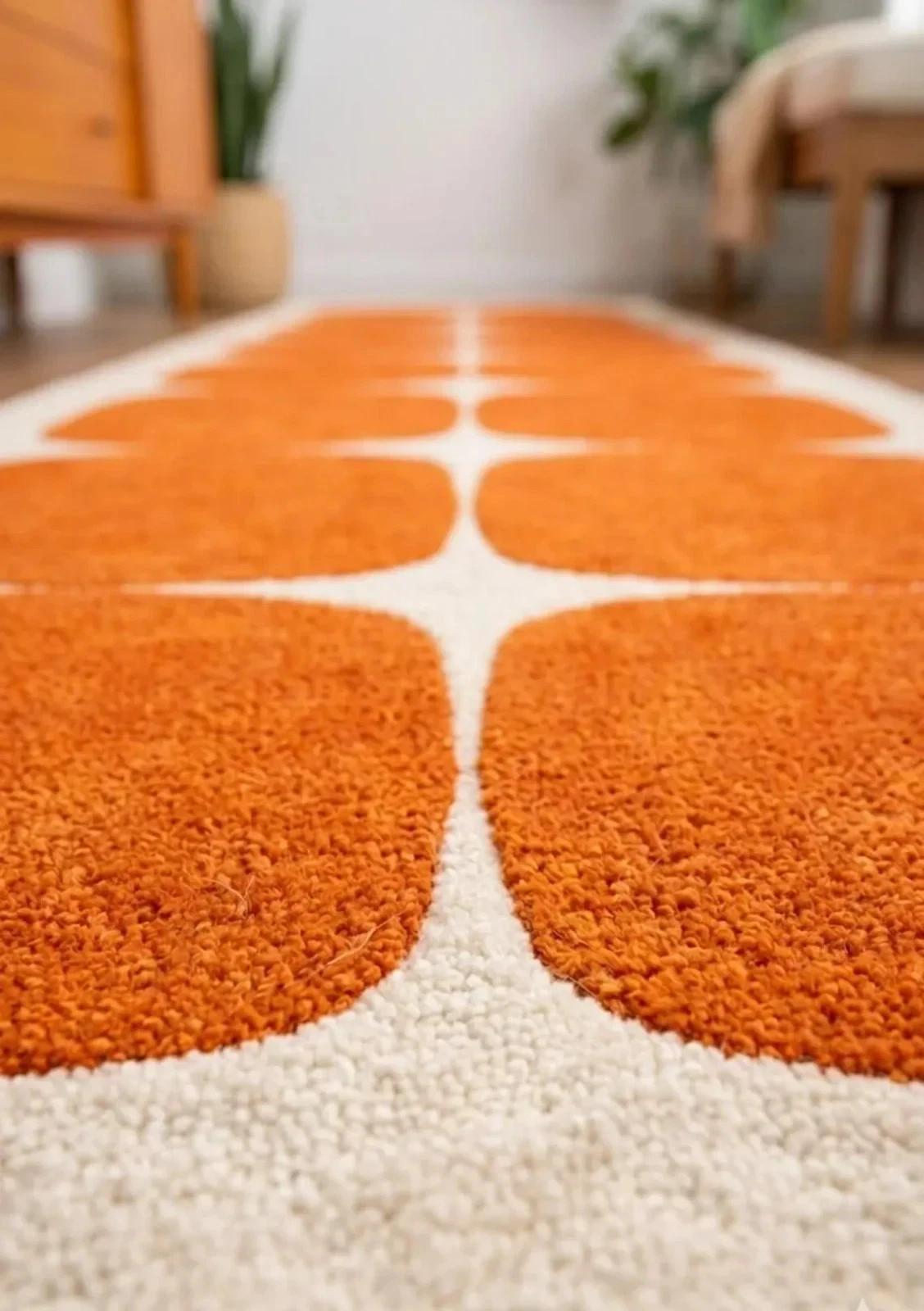 Hand Tufted Wool Runner Rug, Modern Orange Geometric Hallway Area Carpet 2×10