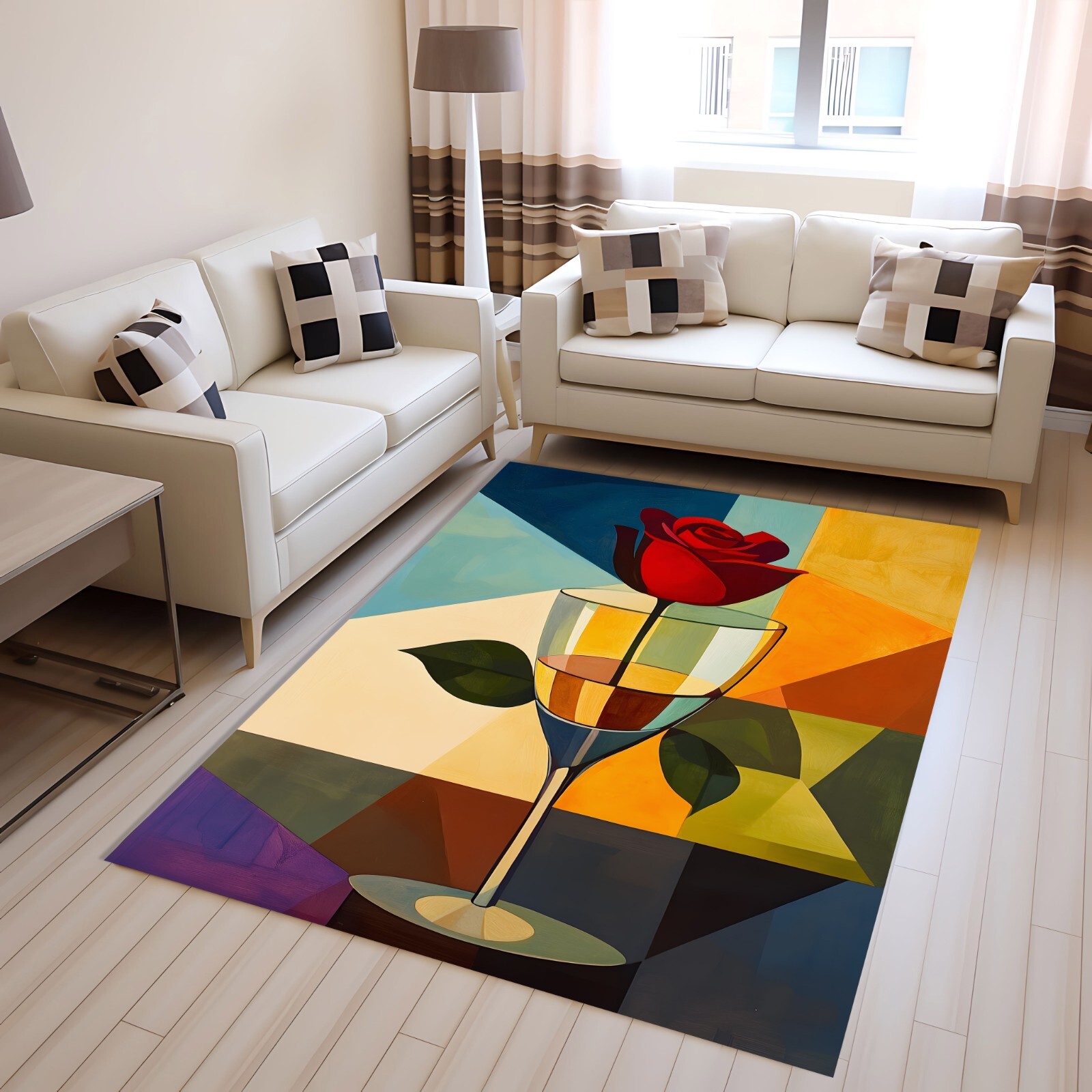 Abstract Rose Cubism Rug, Modern Geometric Art Decor, Modern Art Rug, Abstract