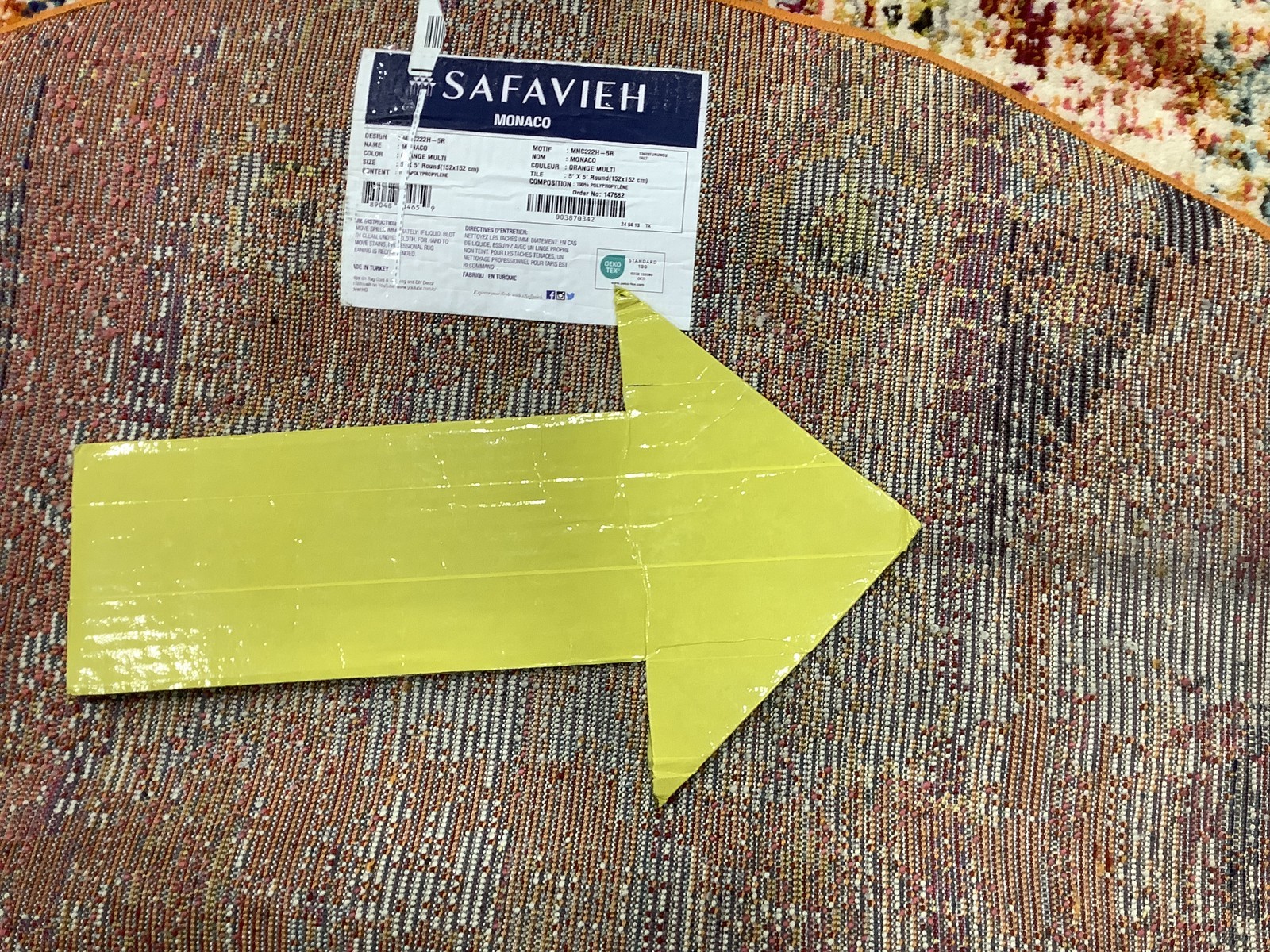 ORANGE / MULTI 5′-0″ x 5′-0″ Back Stain Rug, Reduced Price 1172682869 MNC222H-5R