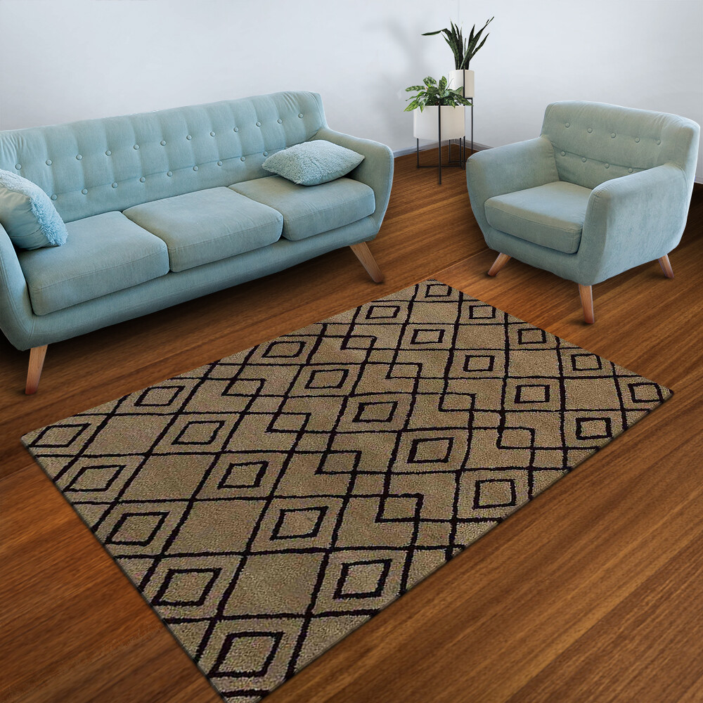 Eco-Friendly Hand Tufted Wool Area Rug Geometric Cream Brown BBH Homes BBK04510
