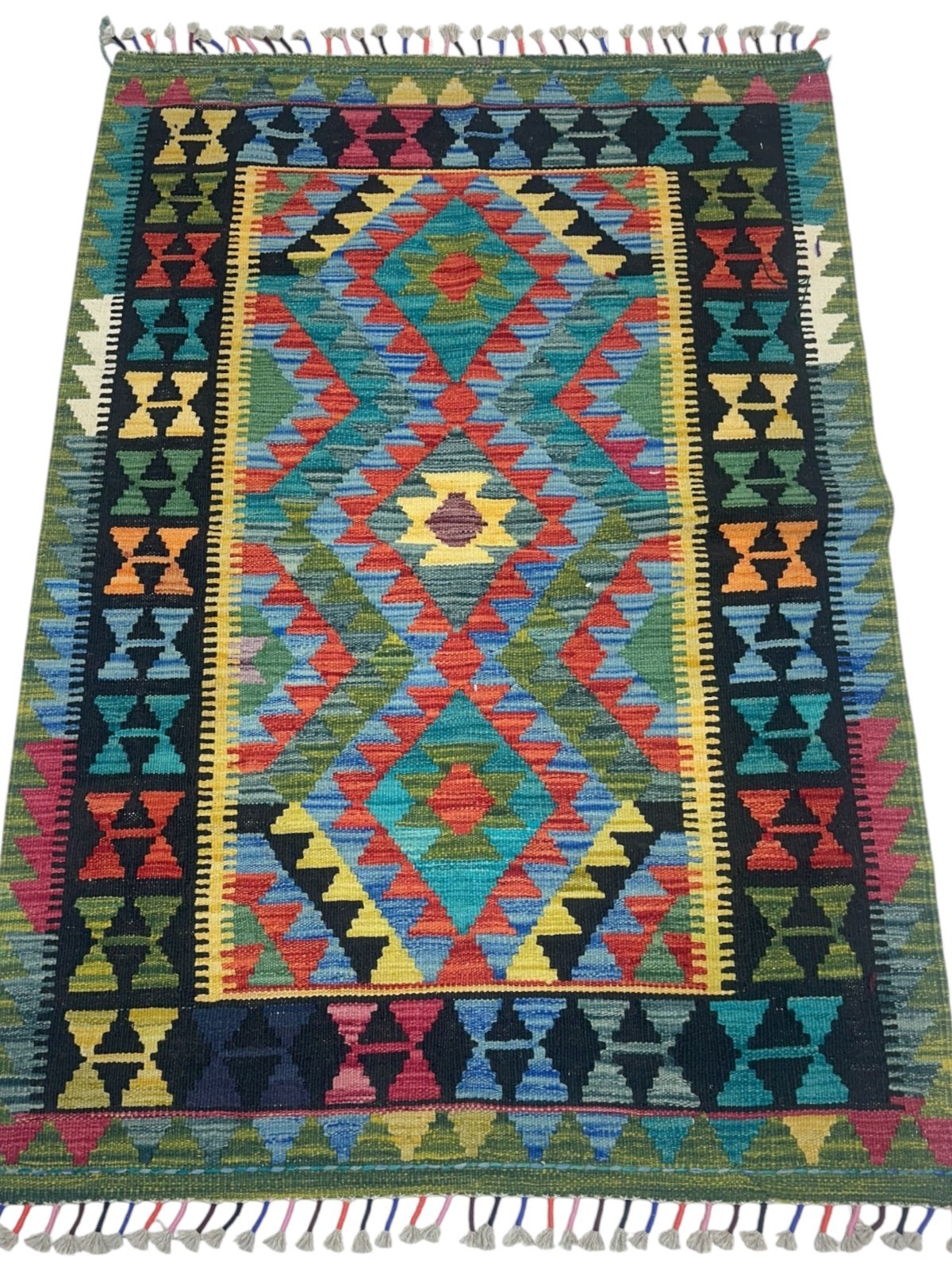 Hand-Woven Afghani Kilim Wool Rug 3’7″ x 5’1″