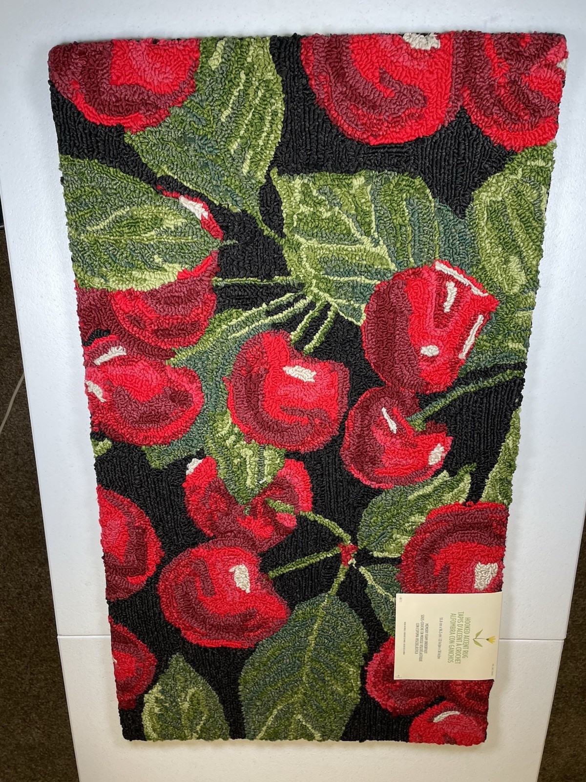 Floral Hooked Accent Rug Red Cherry 22×38 Memory Foam Cottagecore Mat NWT