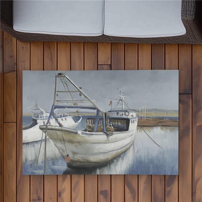 2×3 ft. Blue Fishing Boat Rug – Coastal Marine Outdoor Home Decor – Rectangle