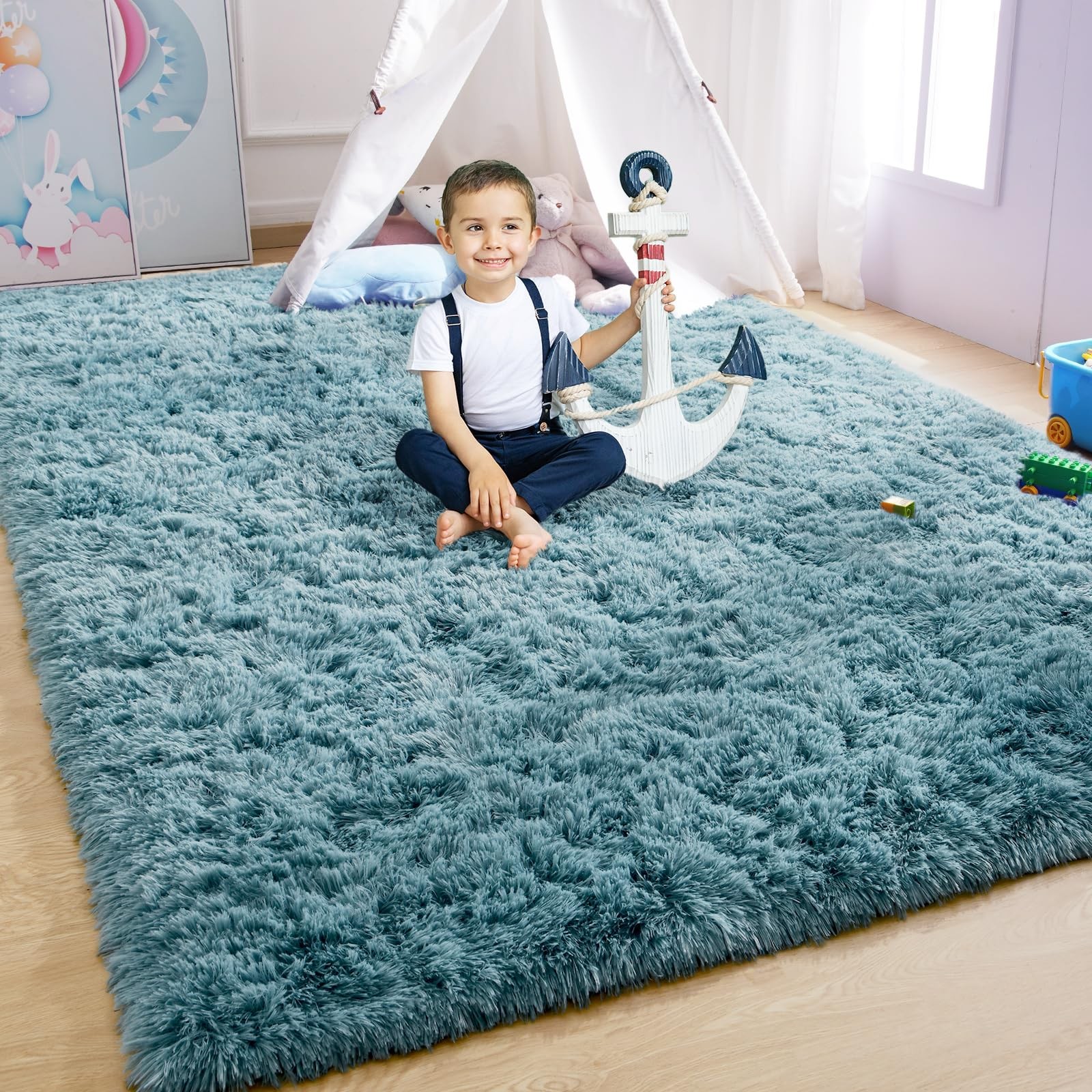 YJ.GWL 4×6 Teal Area Rug for Living Room Bedroom – Machine Washable, Soft