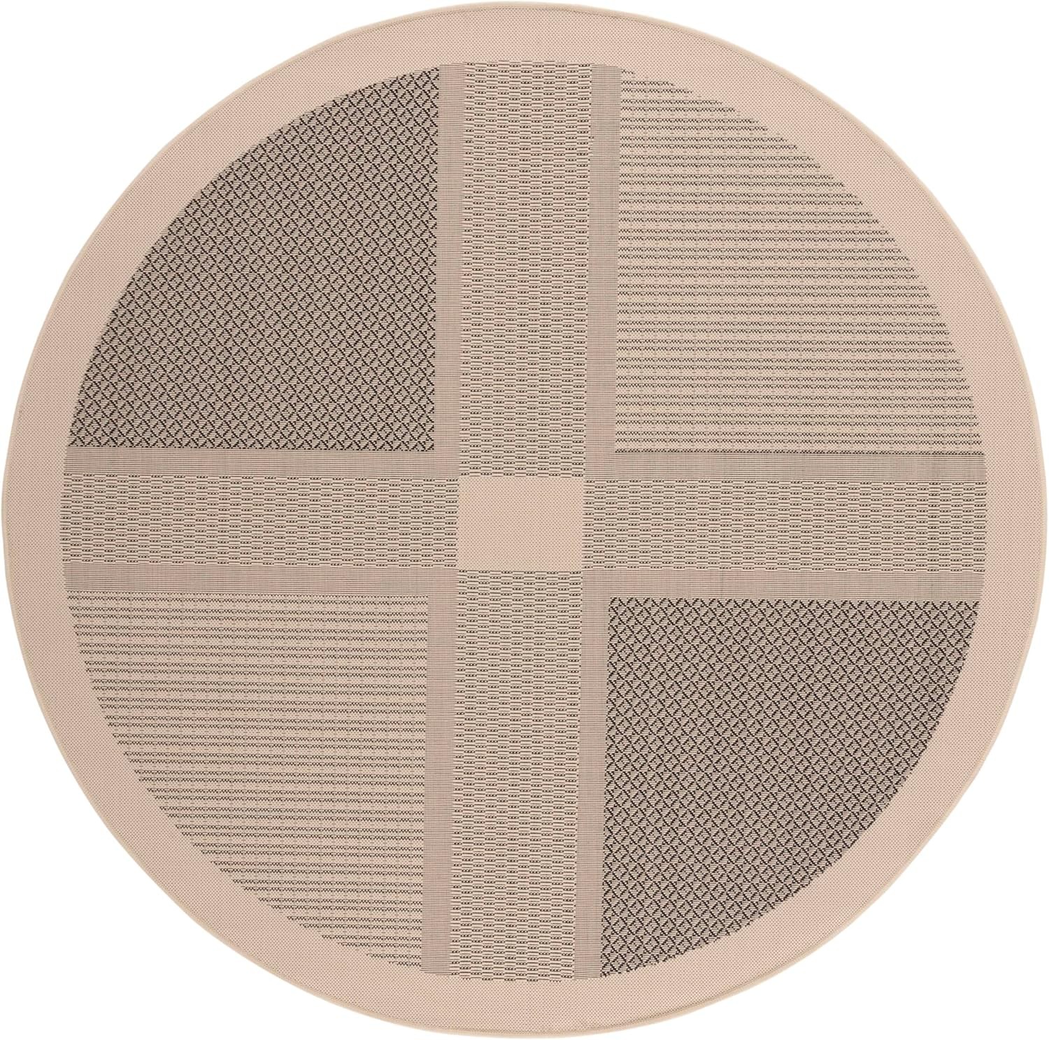 Courtyard Collection 5’3″ Round Sand / Black CY1928 Indoor/ Outdoor Waterproof