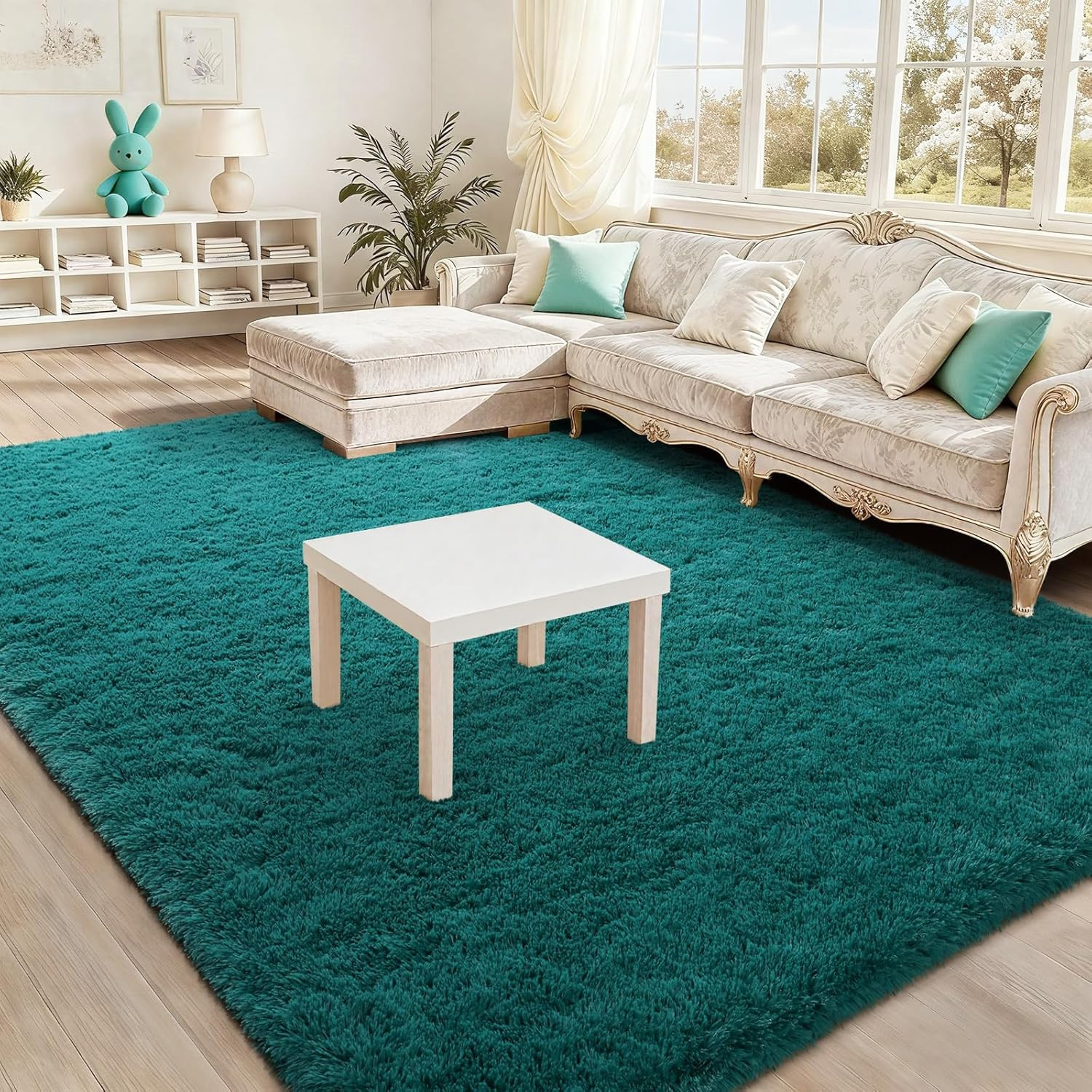Teal Green Fluffy Rugs for Living Room Bedroom 4X6, Soft Plush Fuzzy