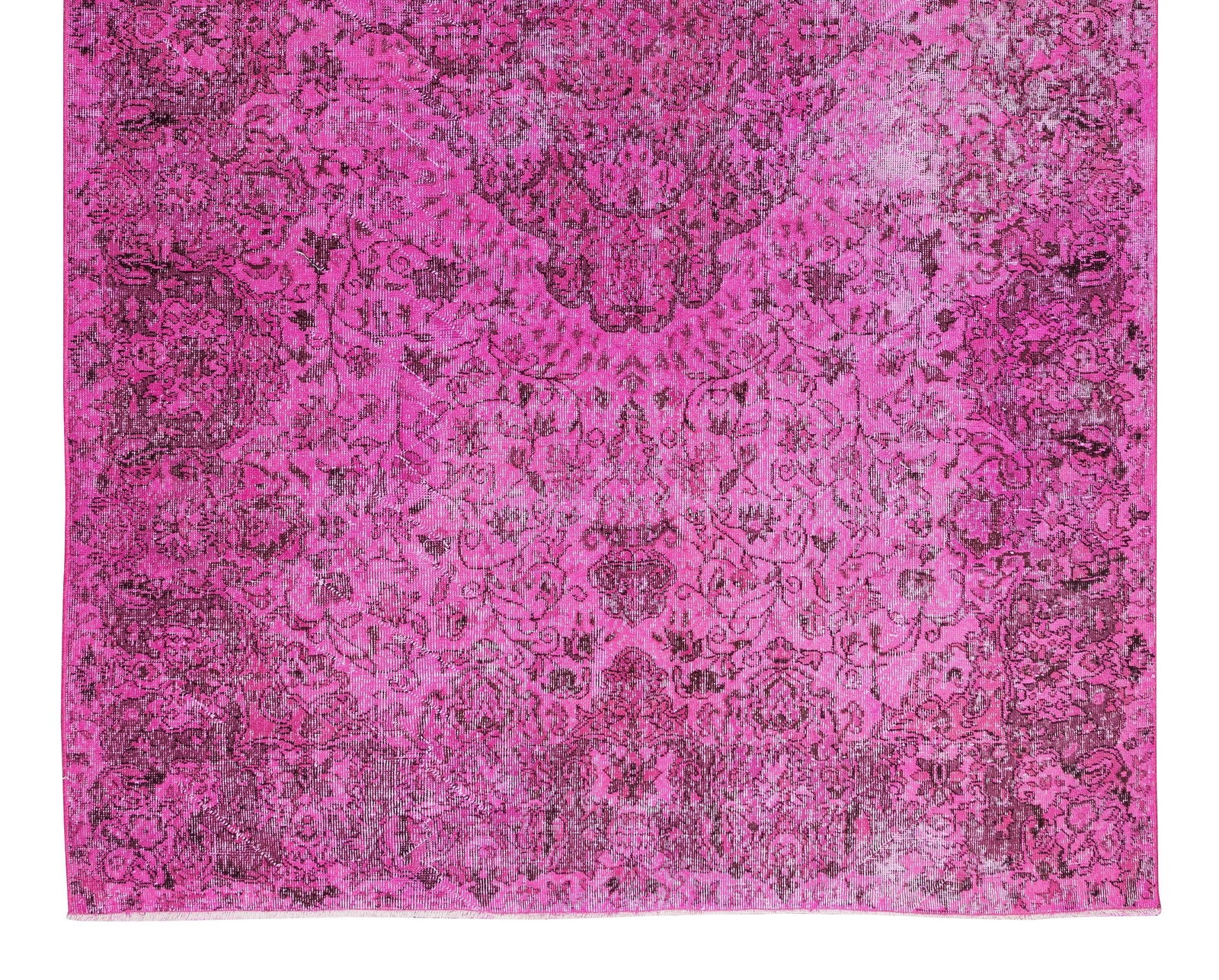 6.5×10.6 Ft Handmade Vintage Turkish Rug Over-Dyed in Pink with Medallion Design
