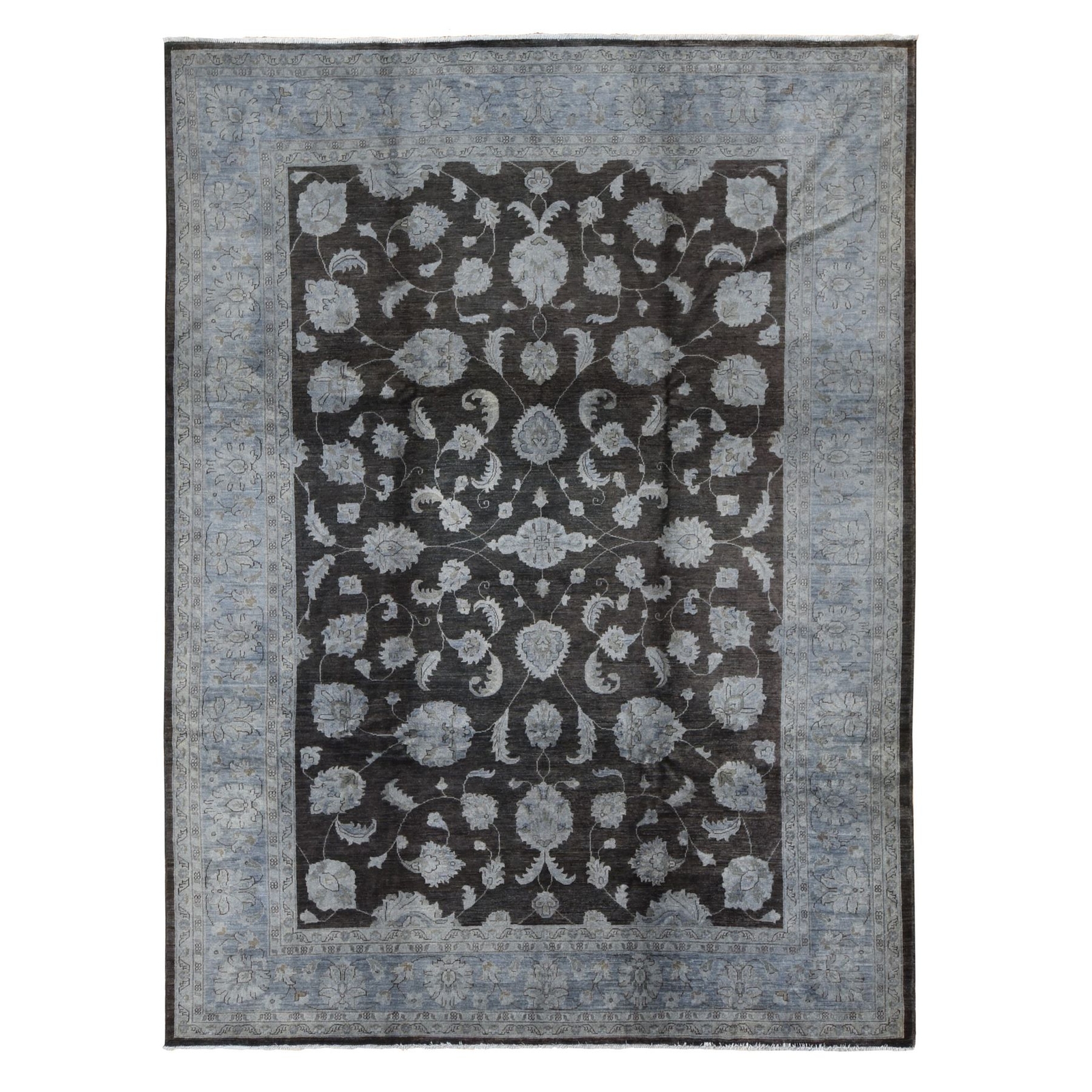 9′ x 12′ Black Overdyed Afghan Peshawar Hand Knotted Pure Wool Rug R80660