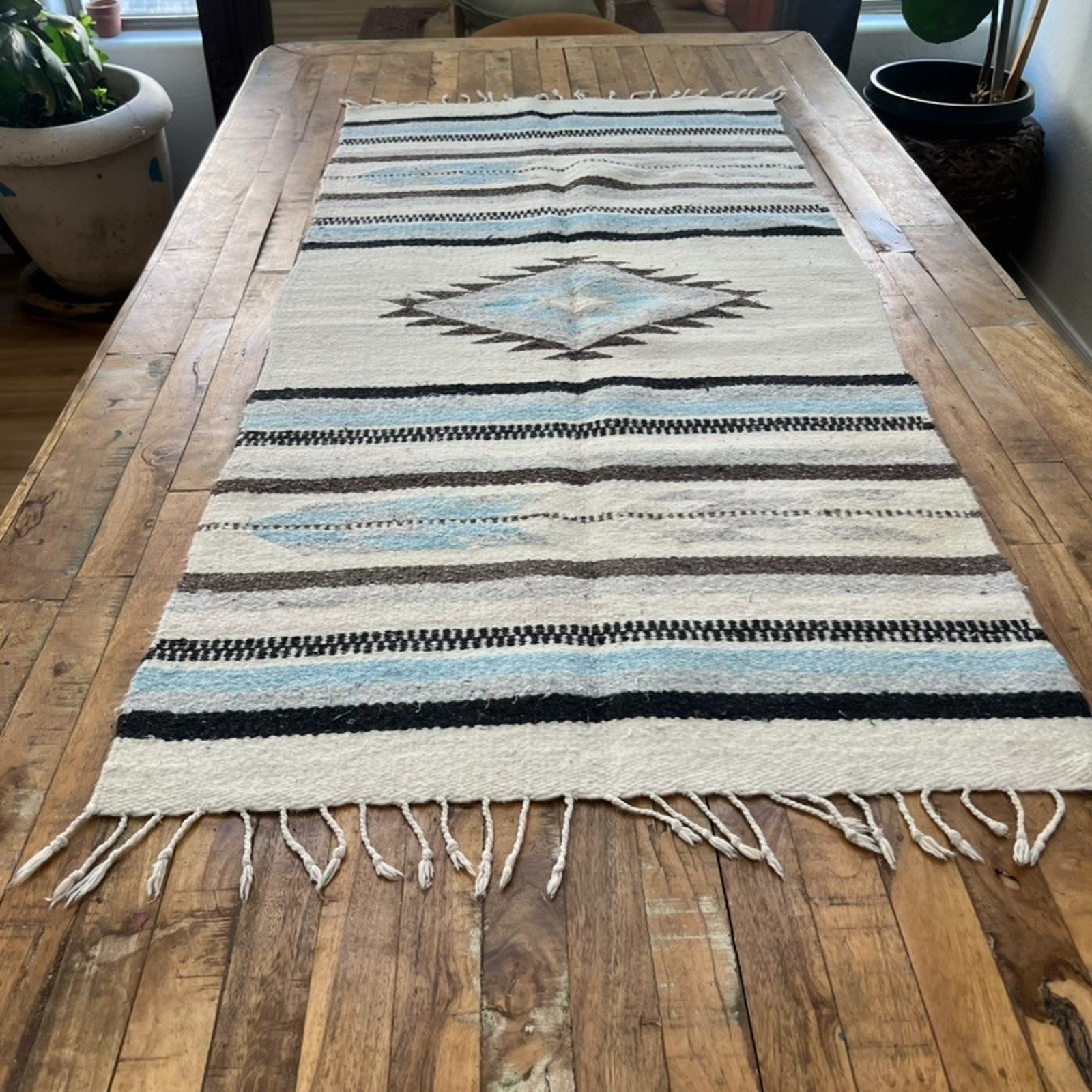 Unbranded Hand Woven Rug 56 x 27 in Southwestern Boho Aztec Blue Gray Black