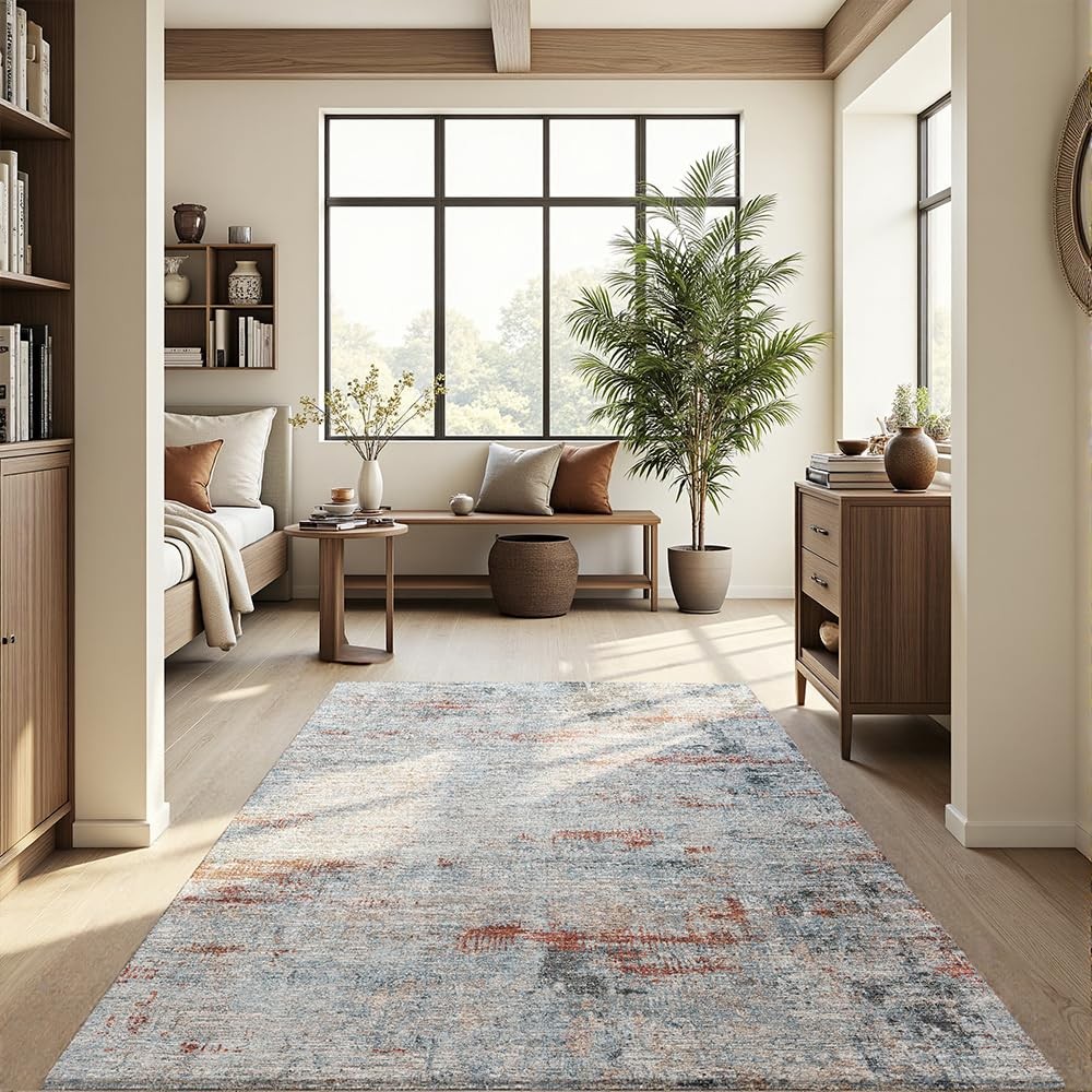 Area Rug 4×6 Washable Rug Grey and Brown for Living Room, Dining Room, Bedroo…