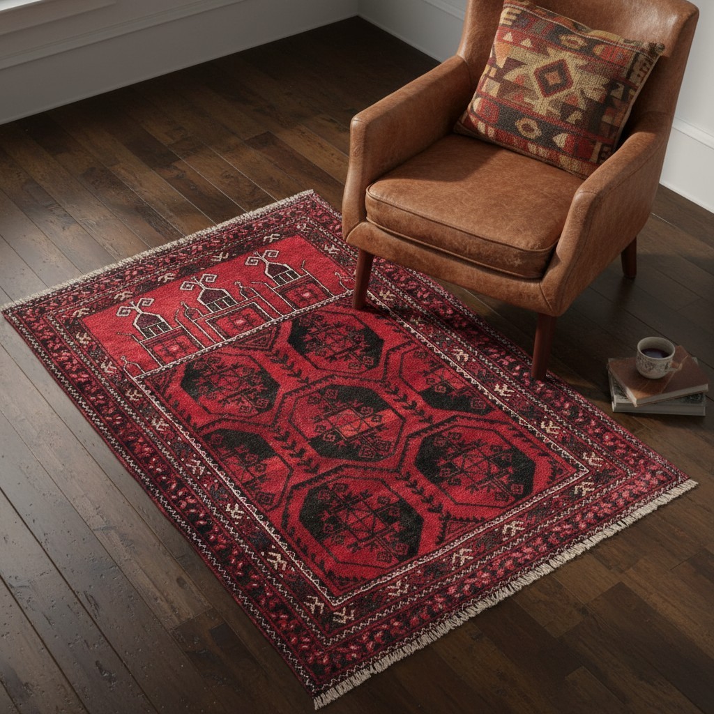 Kizil Ayak Ersari Turkmen Prayer Rug Hand Knotted Wool Vintage Red 3×4 Carpet