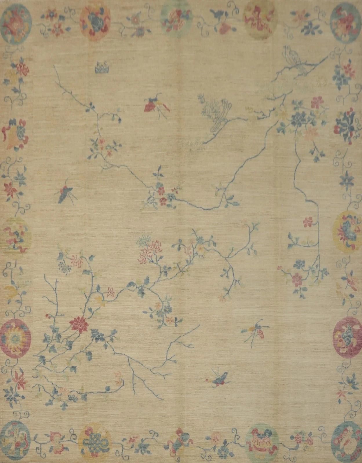 Hand Knotted Oushak Rug 100% Wool Area Rug Muted Neutral Turkish Style Floral