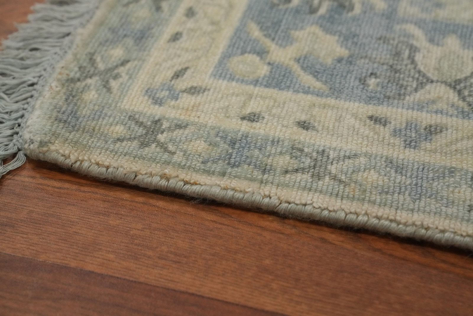 Handmade Transitional Beige & Light Blue Oushak Living Room Area Rug 7×10 Ft