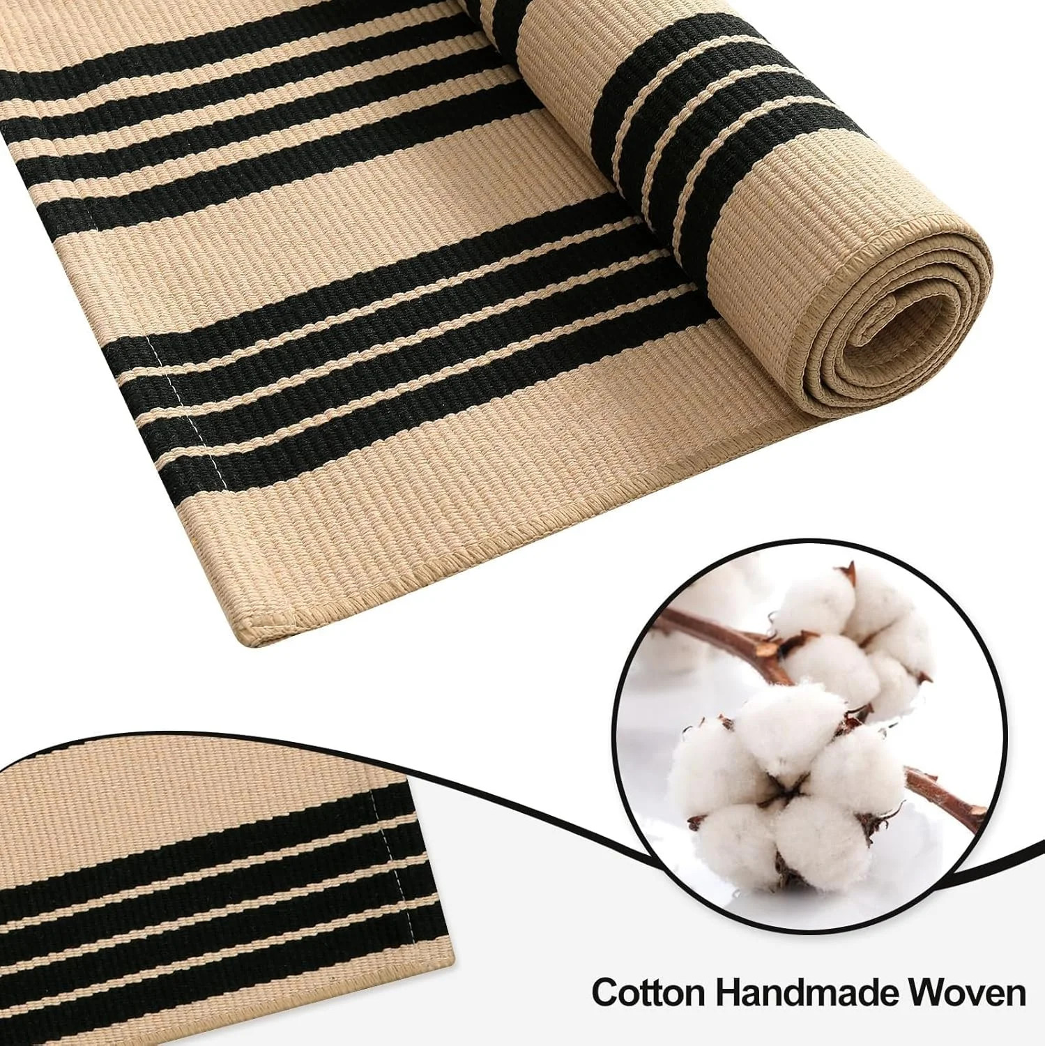 OJIA Outdoor Rug 3’x5′, Black and Tan Area Rug Machine Washable Rugs Cotton Hand