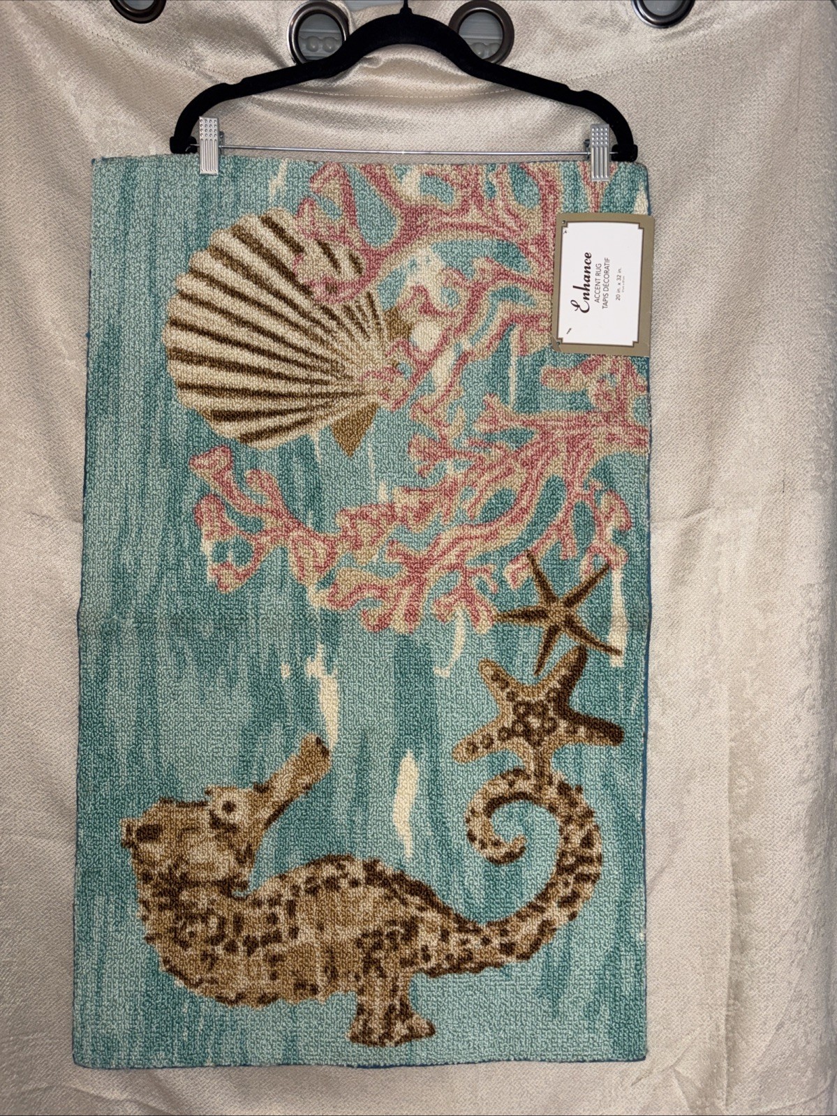 20×32 Inch Beach Theme- Seahorse Coral Shell- Thick Quality- Enhance Rug Brand