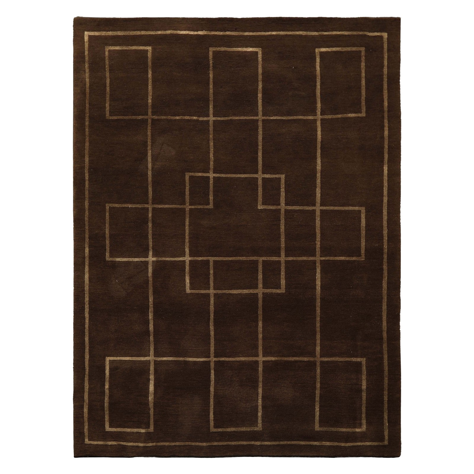 5’x6’9” Tibetano Hand Knotted Wool & Silk Brown Tibetan Art Deco Rug