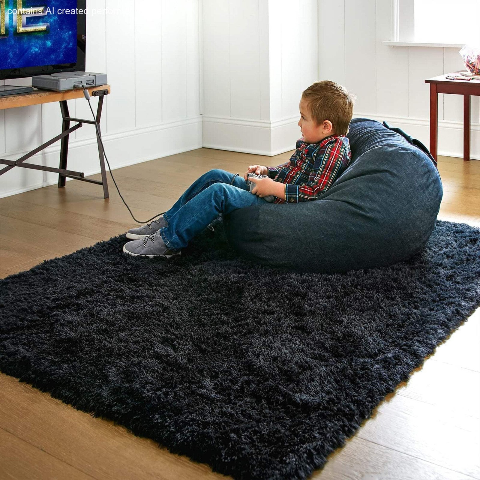 Ophanie 4×6 Black Super Soft Plush Shag Area Rug Non-Slip Bedroom Living Room