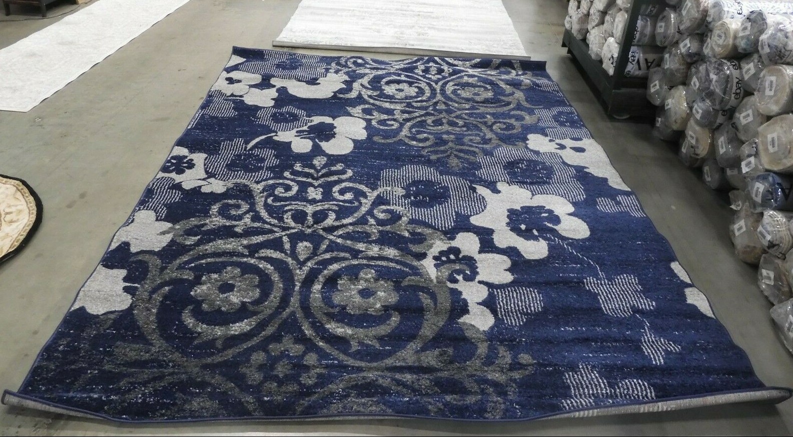 NAVY / SILVER 8′ X 10′ Back Stain Rug, Reduced Price 1172622018 ADR114N-8