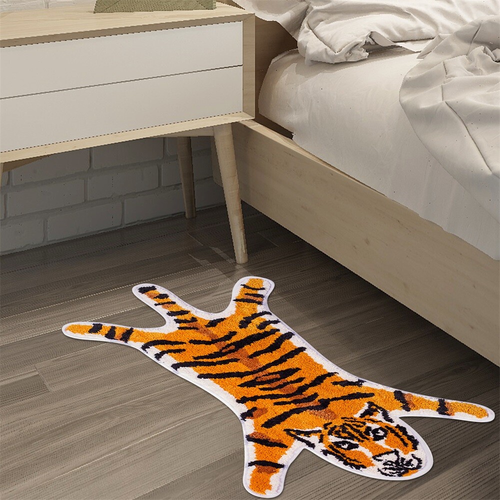 Tiger Print Area Rug Faux Skin Rug Hide Cute Non-slip Carpet Floor Mat 2.6×1.8Ft
