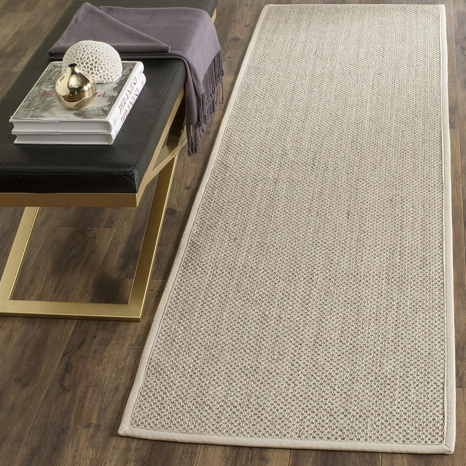 Natural Fiber Runner Rug 2’6″ x 18′ – Marble & Beige Woven Sisal Design
