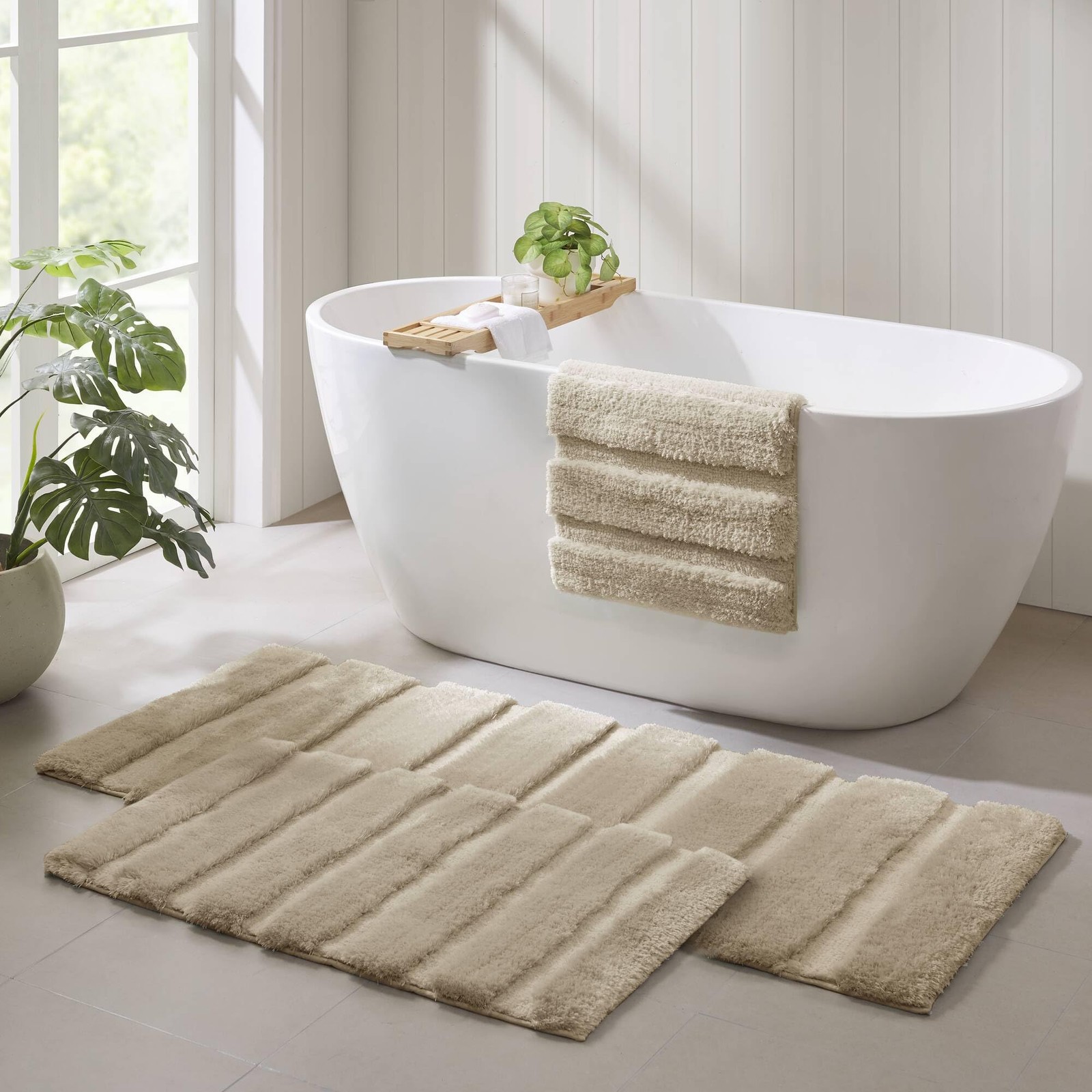 Tufted Pearl Channel Absorbent Bathroom Rugs Non Slip Washable Bath Mat Shagg…