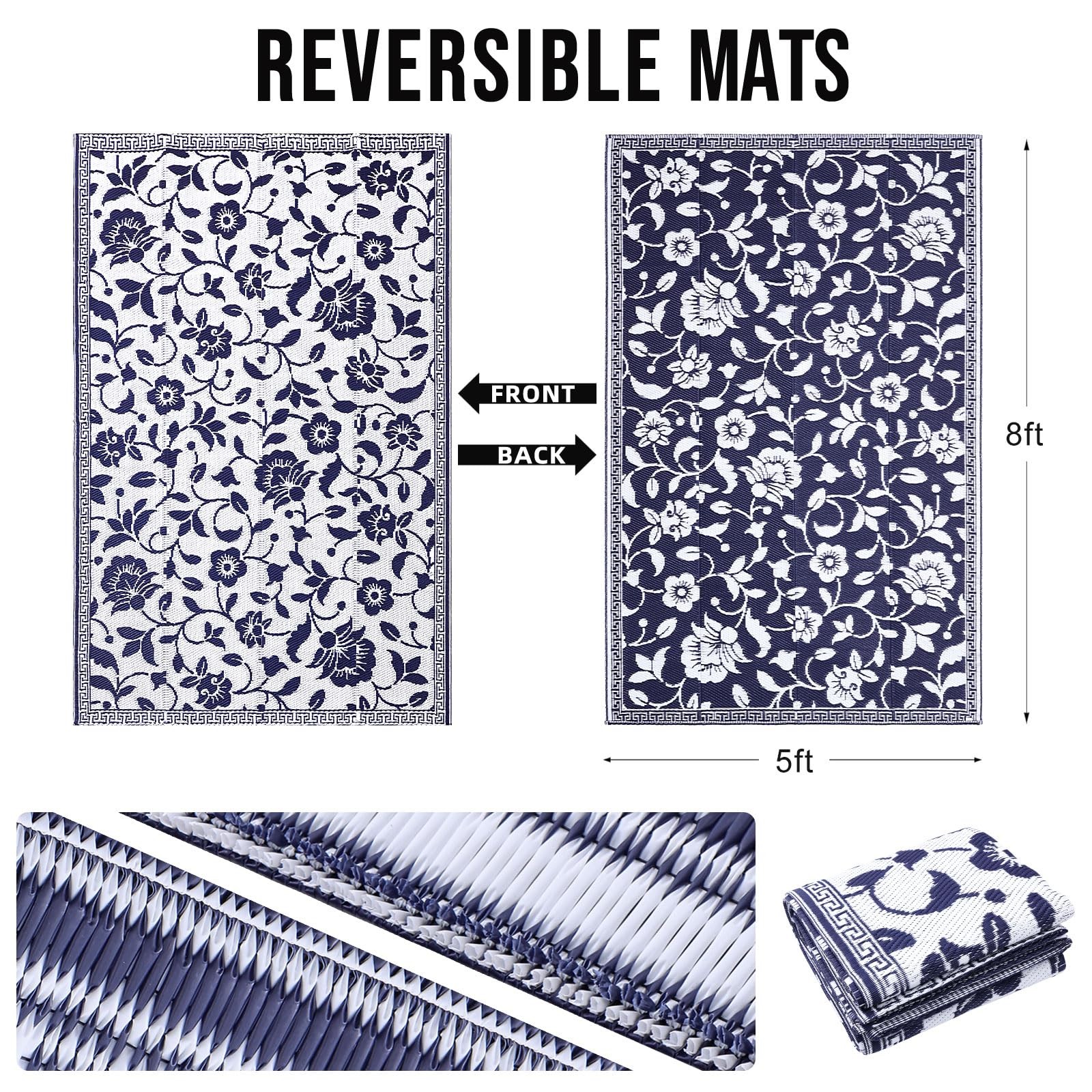Waterproof Outdoor Rug 5×8 ft, Outdoor Plastic Straw Rug with Flower Pattern,…