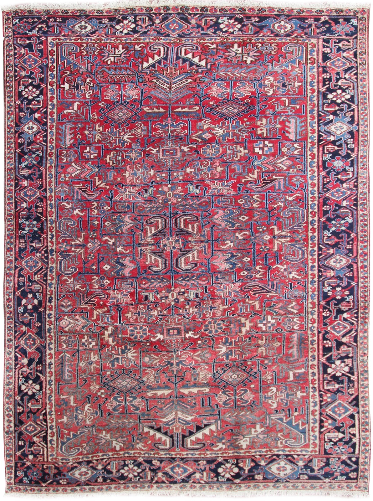 8×11 Antique Traditional Geometric Handmade Red Wool Area Rug Classic Design