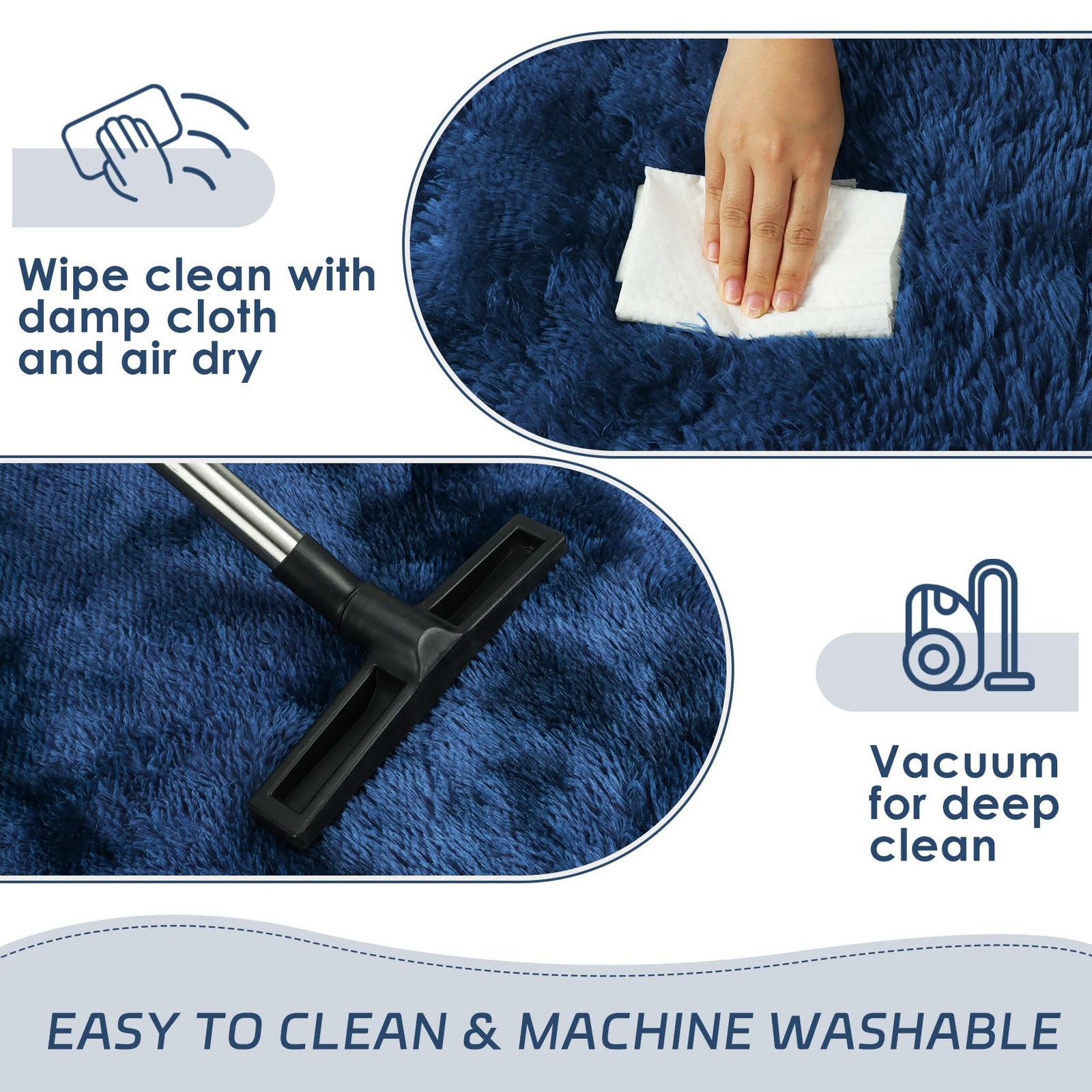 Navy Blue Fluffy Plush Runner Rugs 2×6 ft Tie Dye Rectangle Shag Rug for Bedr…