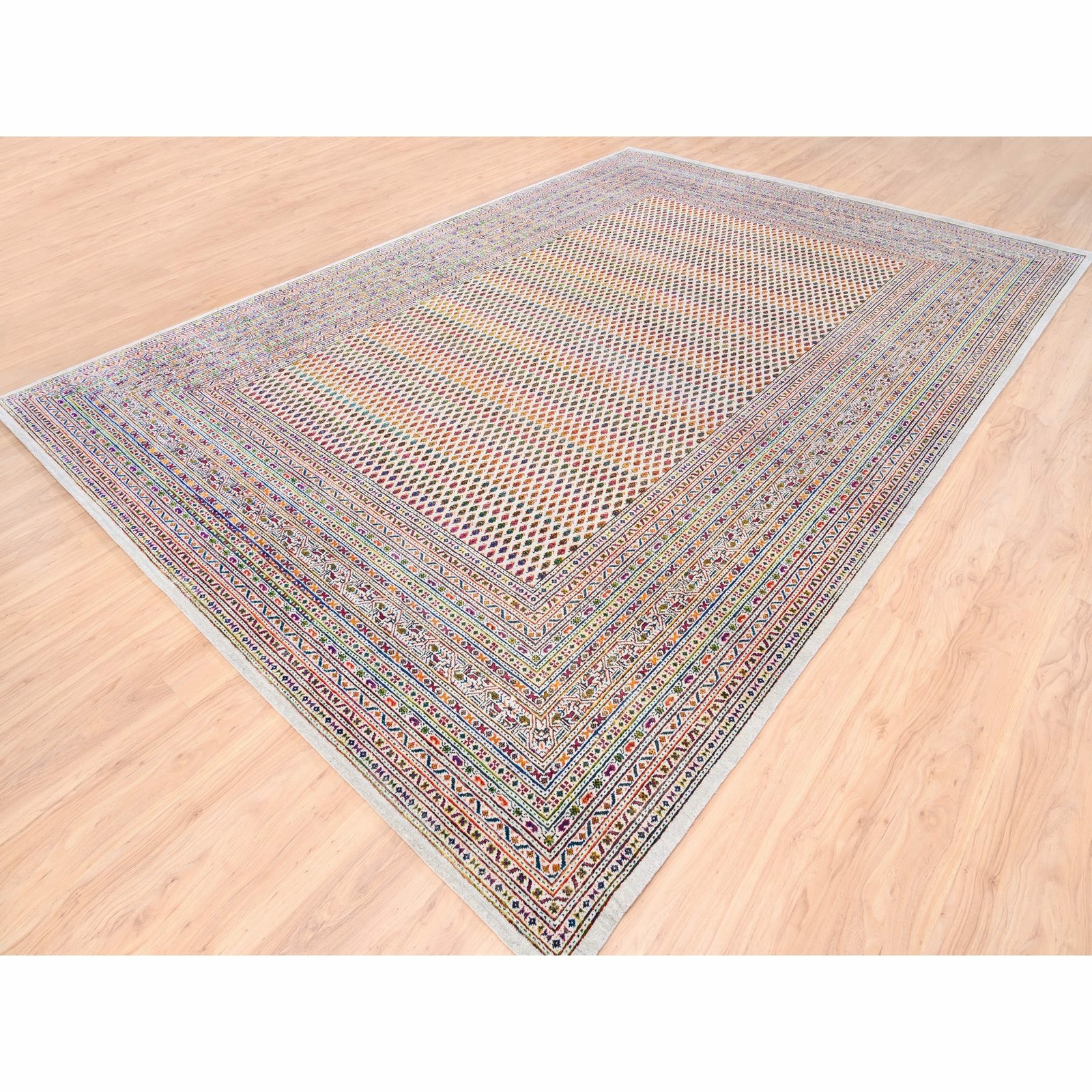 9’10″x14′ Colorful Wool And Sari Silk Saroogh Hand Knotted Rug R62309