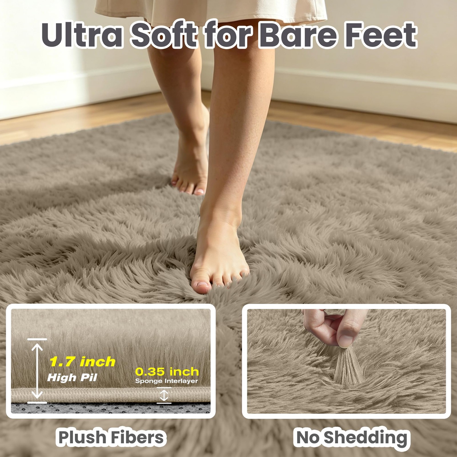 8×10 Area Rug for Living Room, Ultra Soft Fluffy Grey Camel Rugs for Bedroom,…