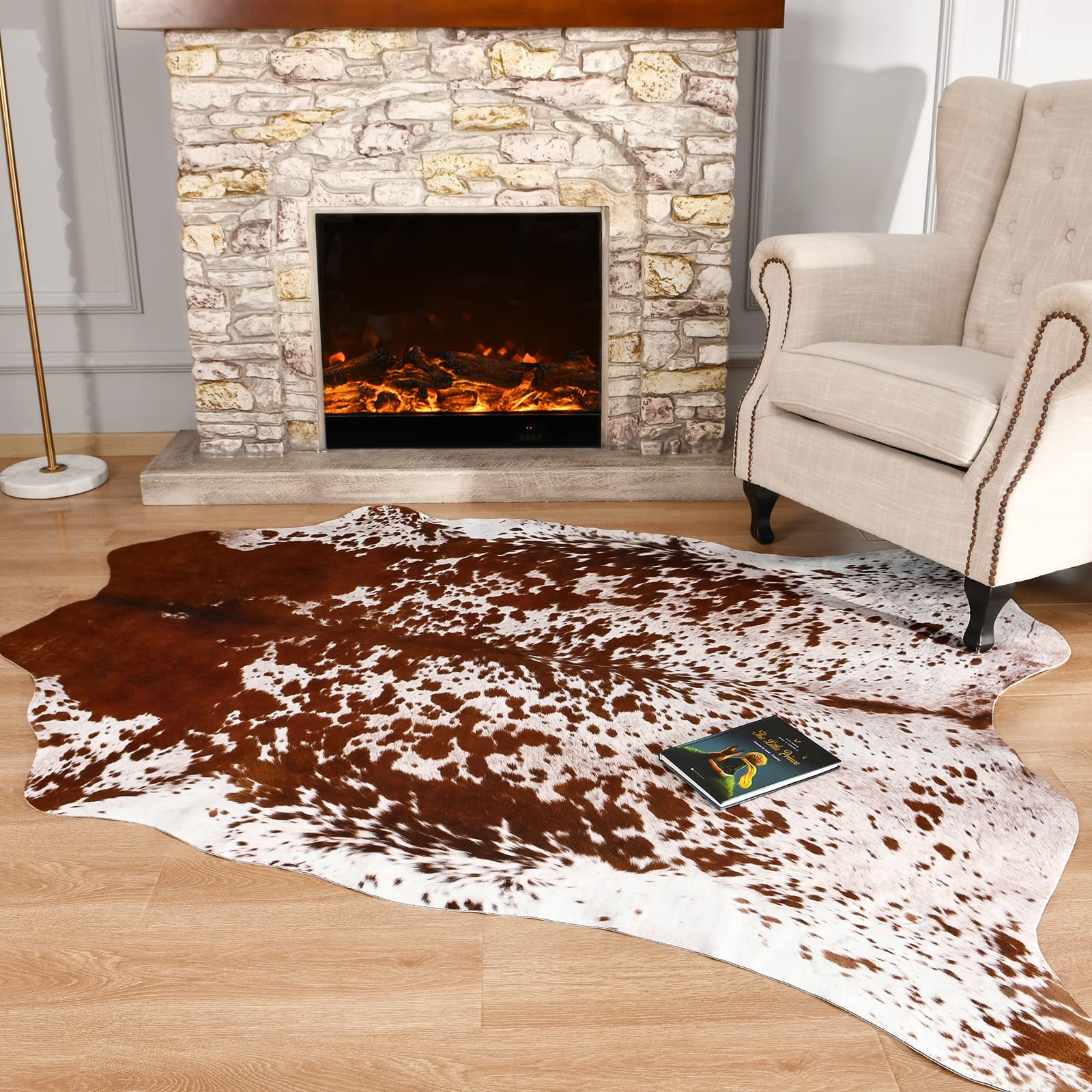 Easycozy Faux Cowhide Large Cow Print Rug – 5.2 x 6.3 Feet Thickened Elastic Rug