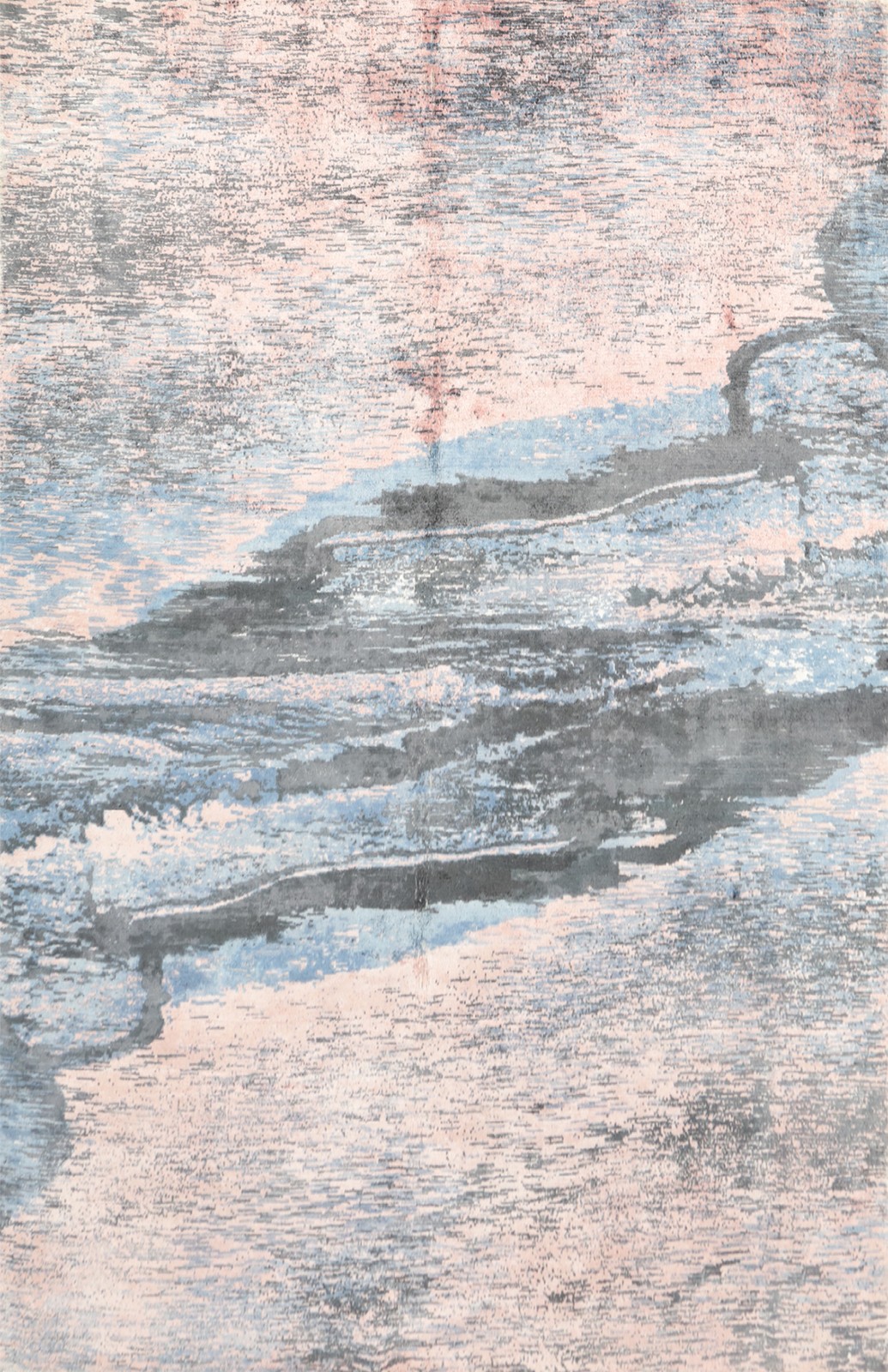 Calm Waters Pink Pastel Abstract Handmade Modern Rug 6×8 with Gentle Blue Tones