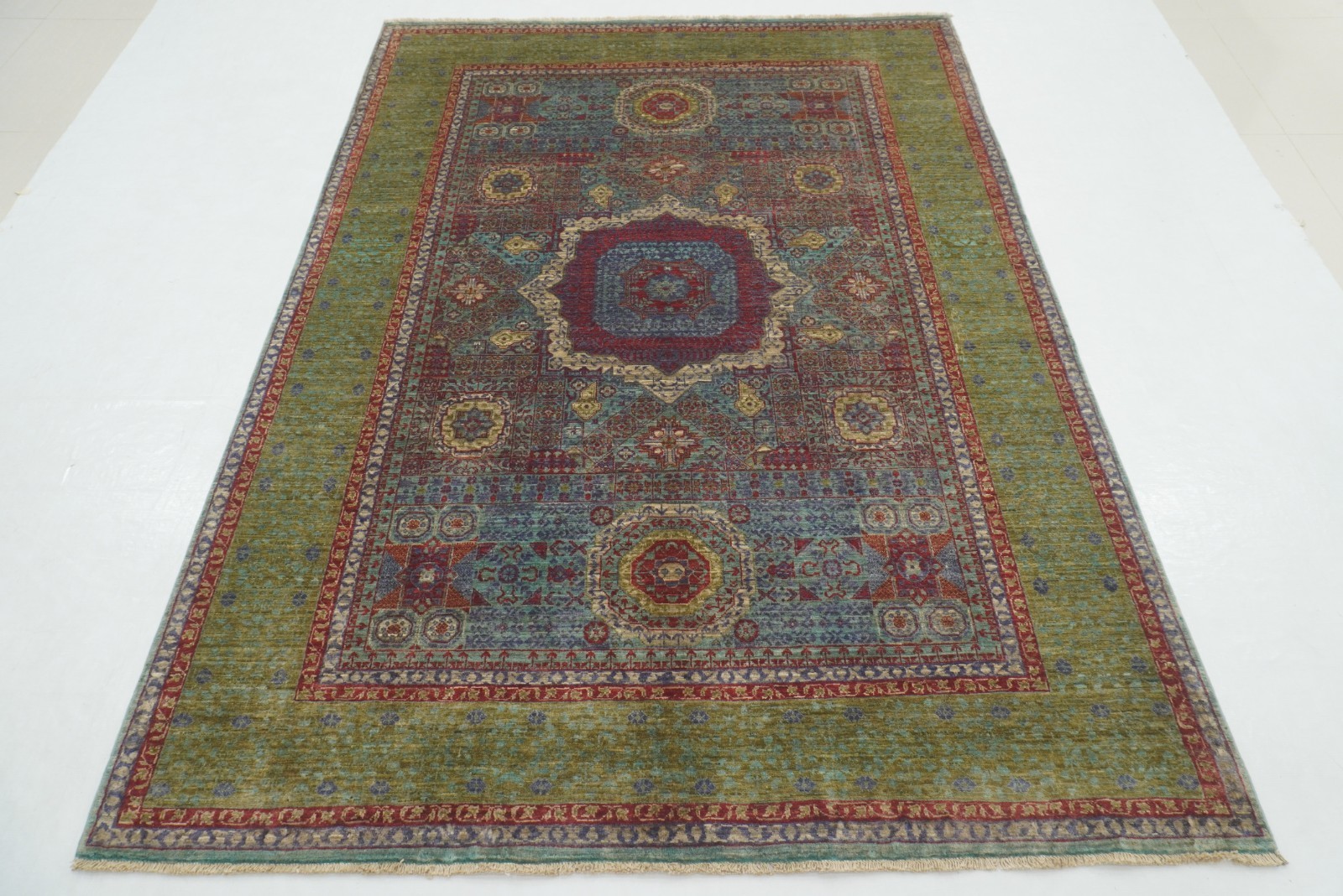 6×8 ft Blue Mamluk Afghan Hand Knotted Wool Medallion Rug