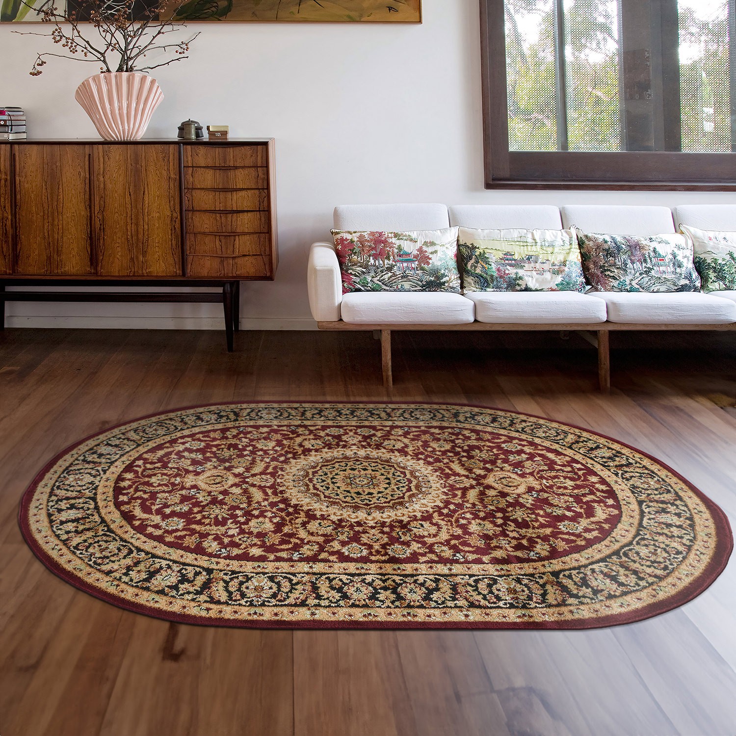 Rugshop Rug Traditional Oriental Medallion Area Rug Living Room Rug 5’x6’6″ Oval