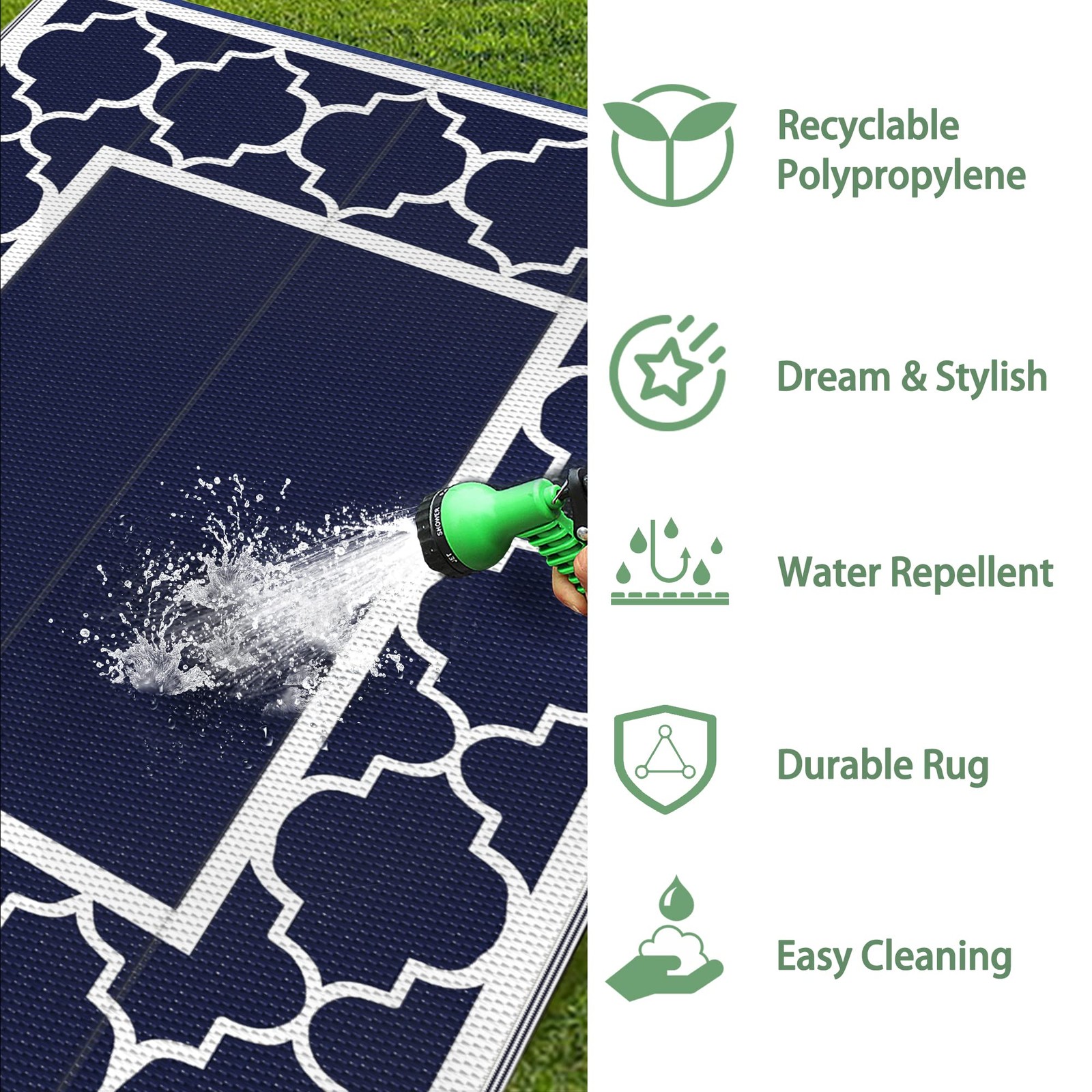 Outdoor Waterproof Area Rug 5′ x 8′ for Patio, Deck, RV, Beach & Picnic
