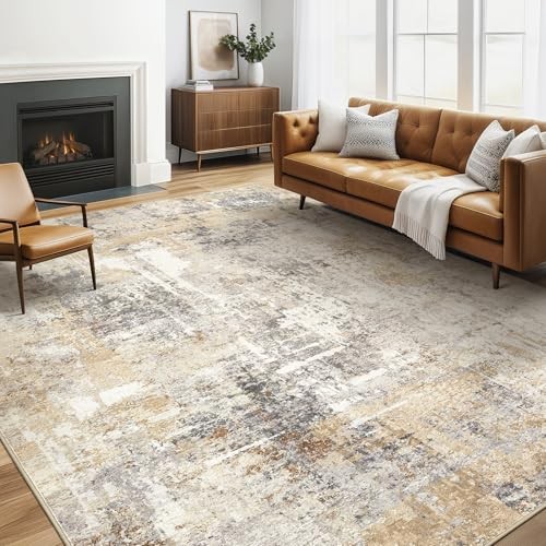 Area Rug Living Room Rugs: 5×7 5′ x 7′ (Rectangular) Abstract Gray Gold