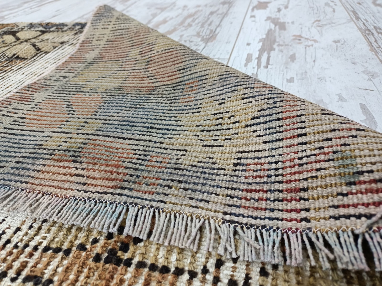 Turkish Handmade Rug Vintage Wool Ikat 4.6×9.7 Ft Rustic Nomadic Carpet