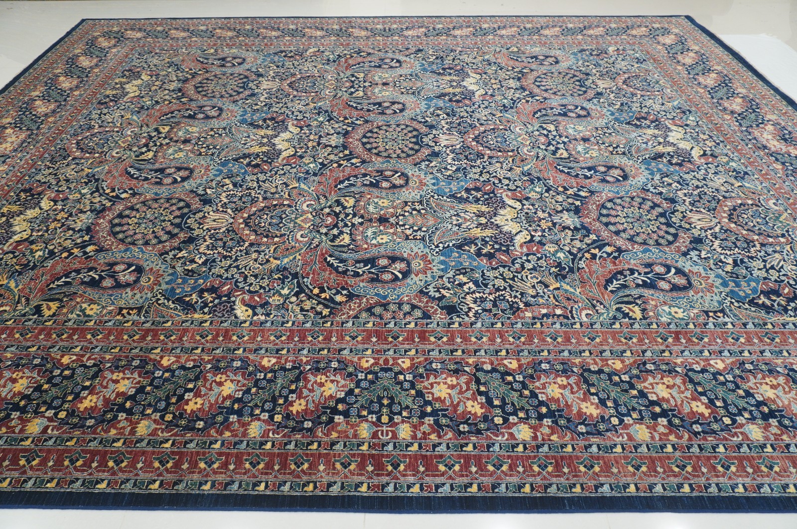 12×15 ft Navy Blue Turkish Hereke Hand Knotted Wool Oriental Rug