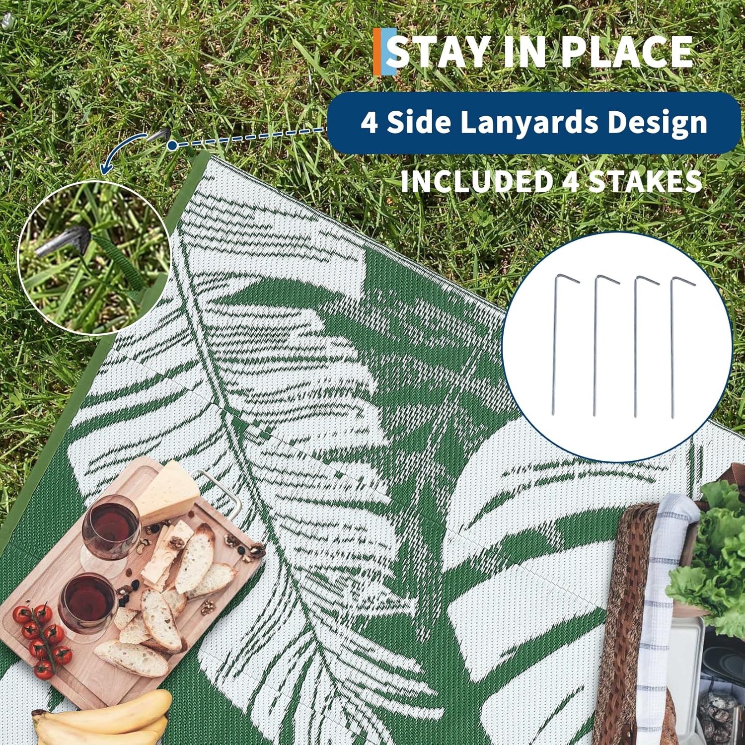 Outdoor Patio Rug Plastic Straw Rug RV camping Waterproof Reversible Carpet Mat
