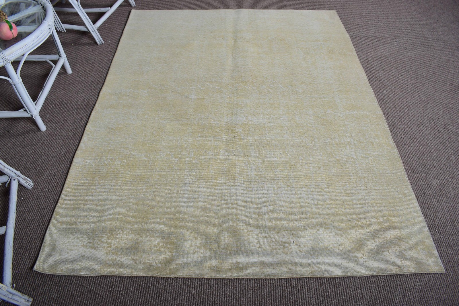 4,9×6,5 ft Rug, Turkish Vintage Rug, White Wool Rug