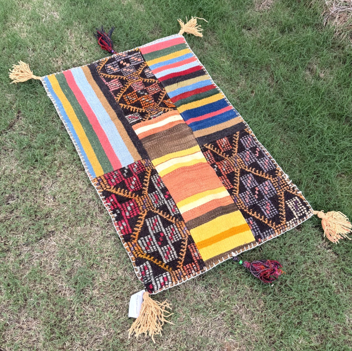Colorful Anatolian Patchwork Kilim Rug, 25.6×37.4 in (65×95 cm) Handmade Wool
