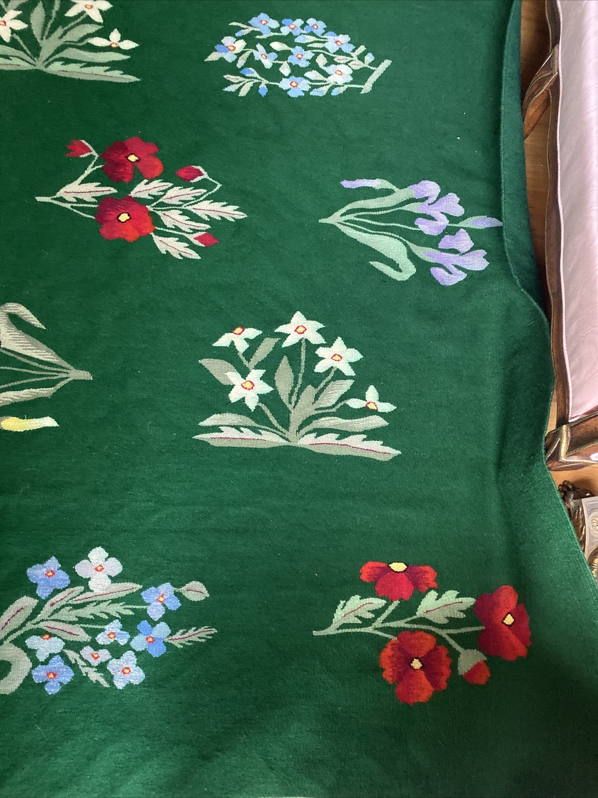 Aubusson Style Green Floral Hand Woven Rug 138” X 106” 8.8 Ft By 11.5