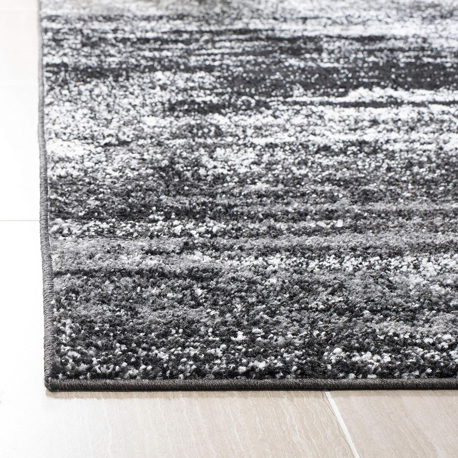 Modern Abstract Area Rug 9′ x 12′ – Silver & Black, Easy Care, Non-Shedding