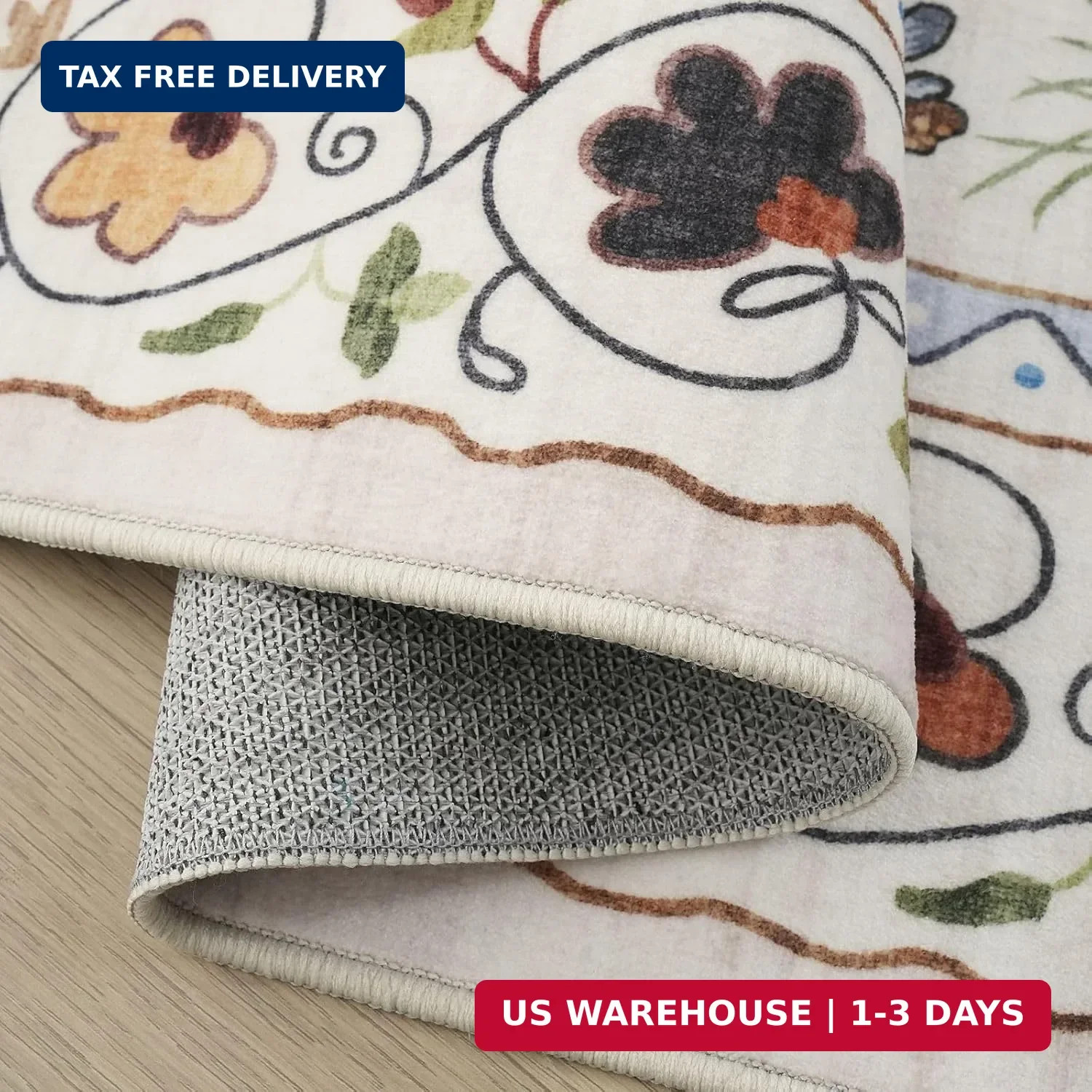 Rugcomf Living Room Rug 5×7 Rug Machine Washable Boho Area Rug Non Slip Floral A