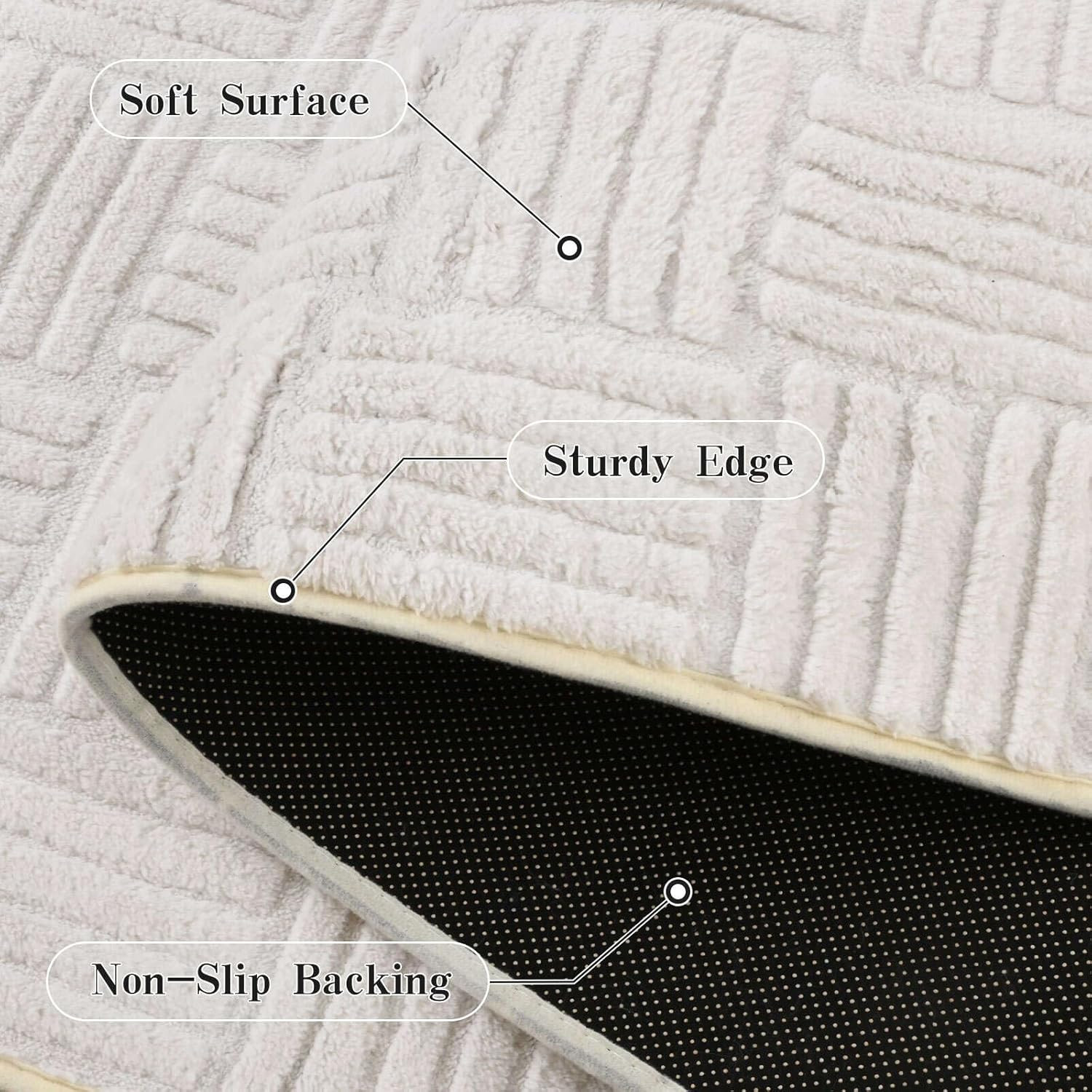 Modern Shag Area Rug, 4 X 6 Feet Cream White Washable Rug for Living Room Bedroo