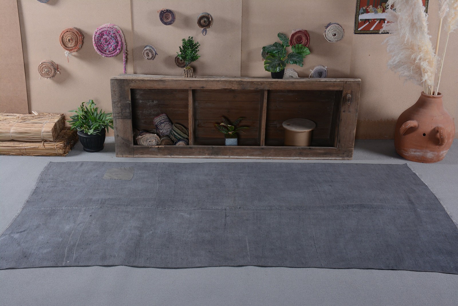 4,4×8,8 ft Vintage Rug, Turkish Area Rug, Gray Brown Floral Rug